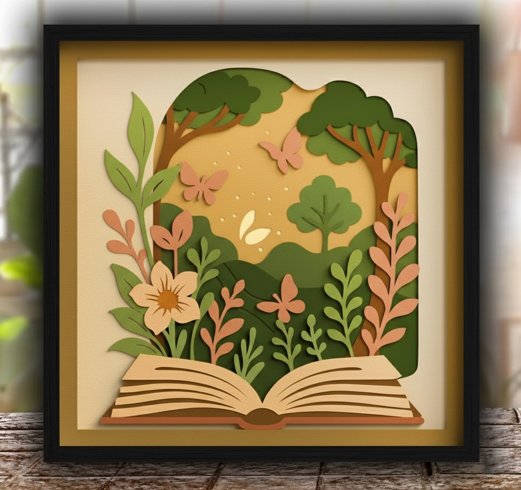 Enchanted Book Garden Shadow Box: Nature-Inspired Literary Wall Art - Image 2