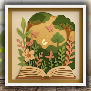 Enchanted Book Garden Shadow Box | Nature-Inspired Literary Wall Art
