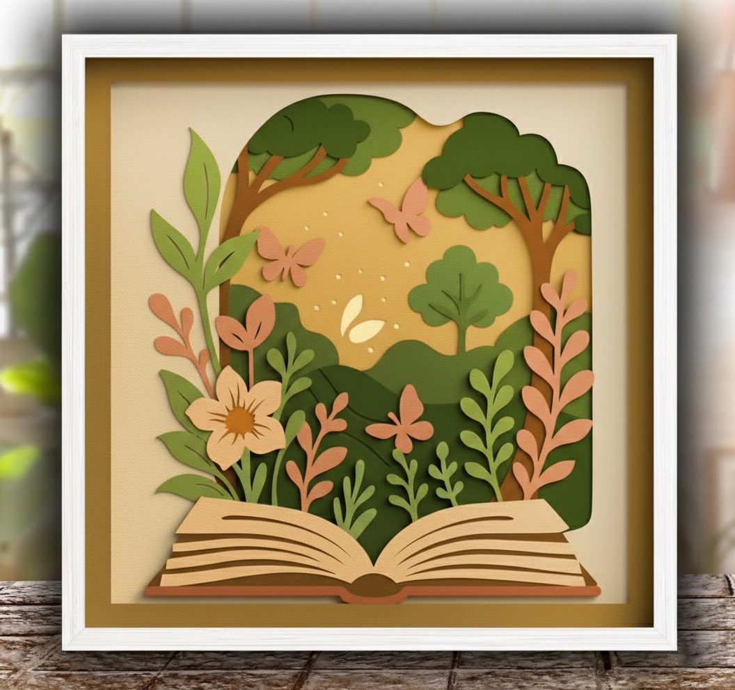 Enchanted Book Garden Shadow Box: Nature-Inspired Literary Wall Art