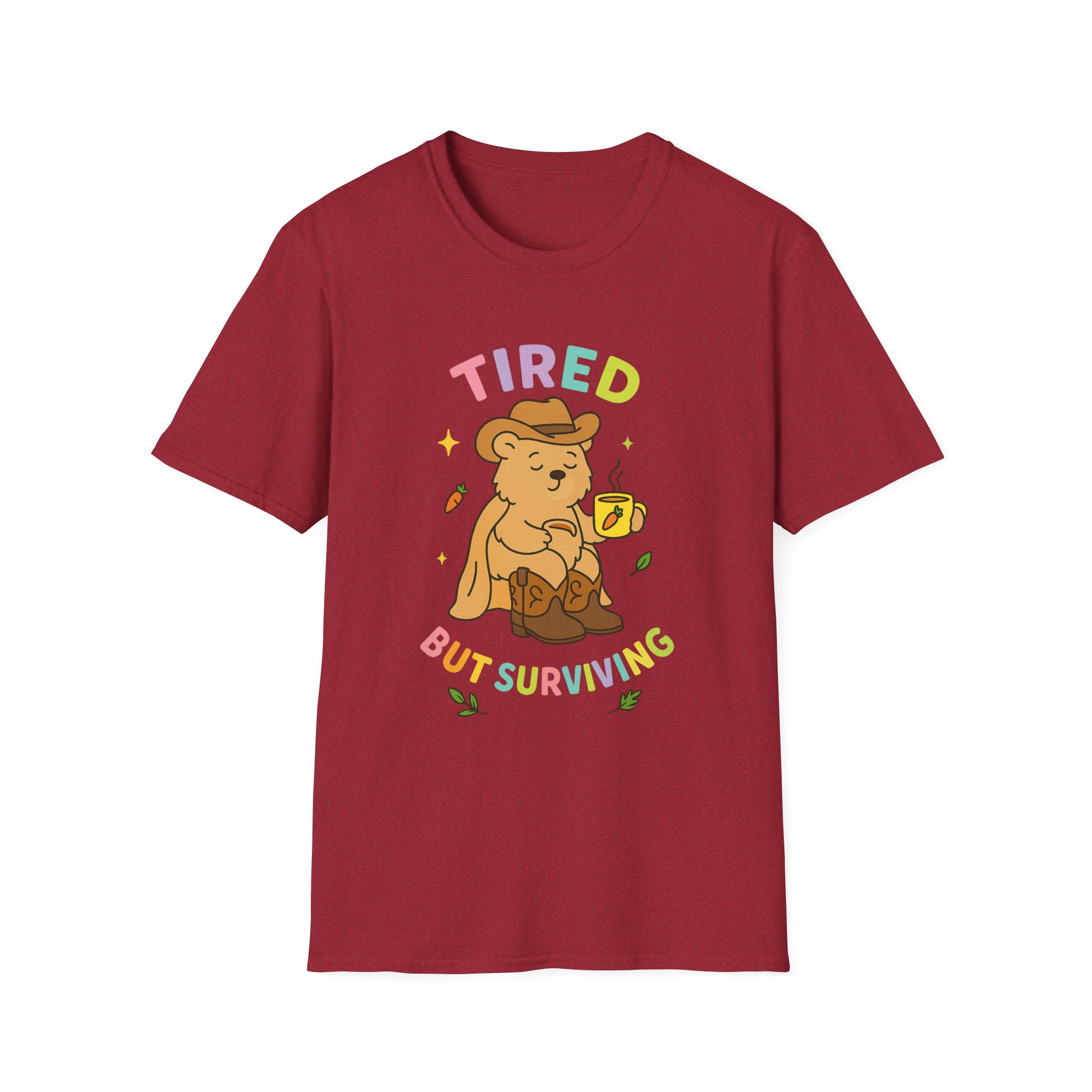 “Tired But Surviving” Bear T-Shirt – Funny Mental Health Unisex Softstyle Tee - Image 8