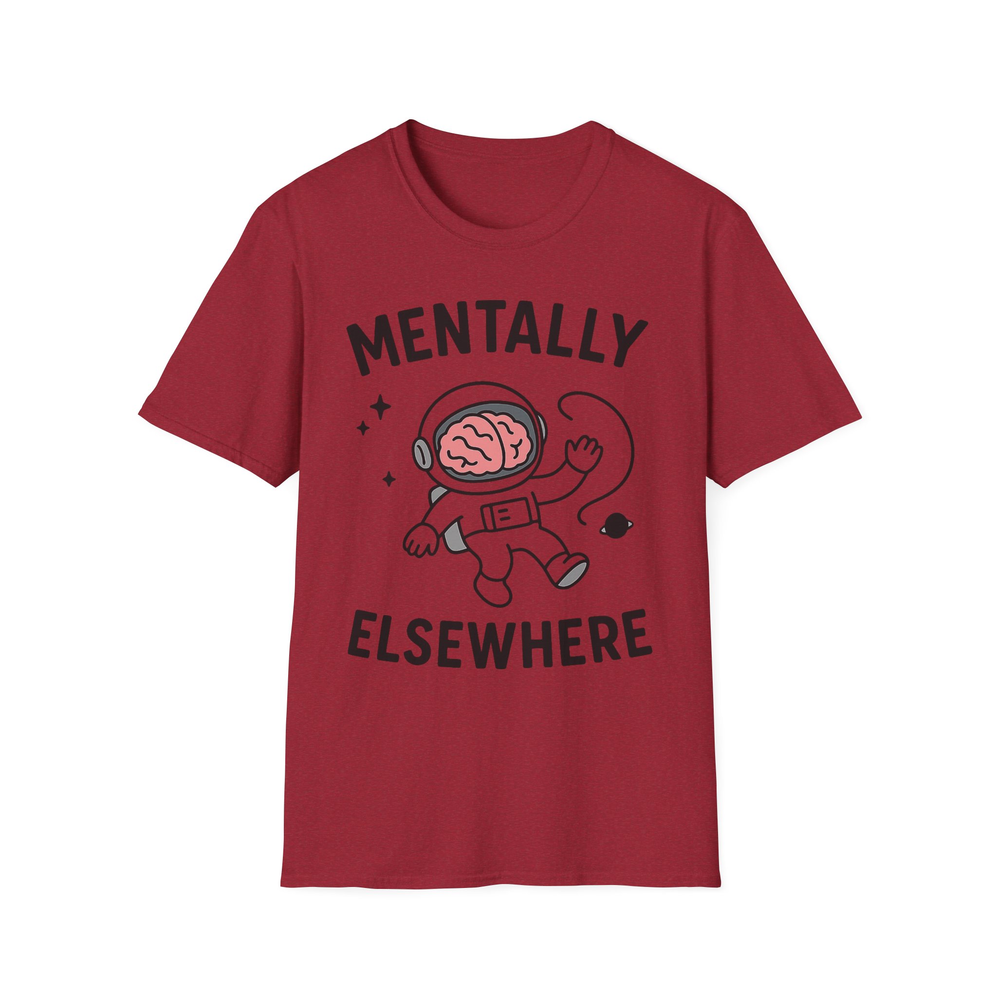 “Mentally Elsewhere” Astronaut T-Shirt – Funny Mental Health Unisex Softstyle Tee - Image 9