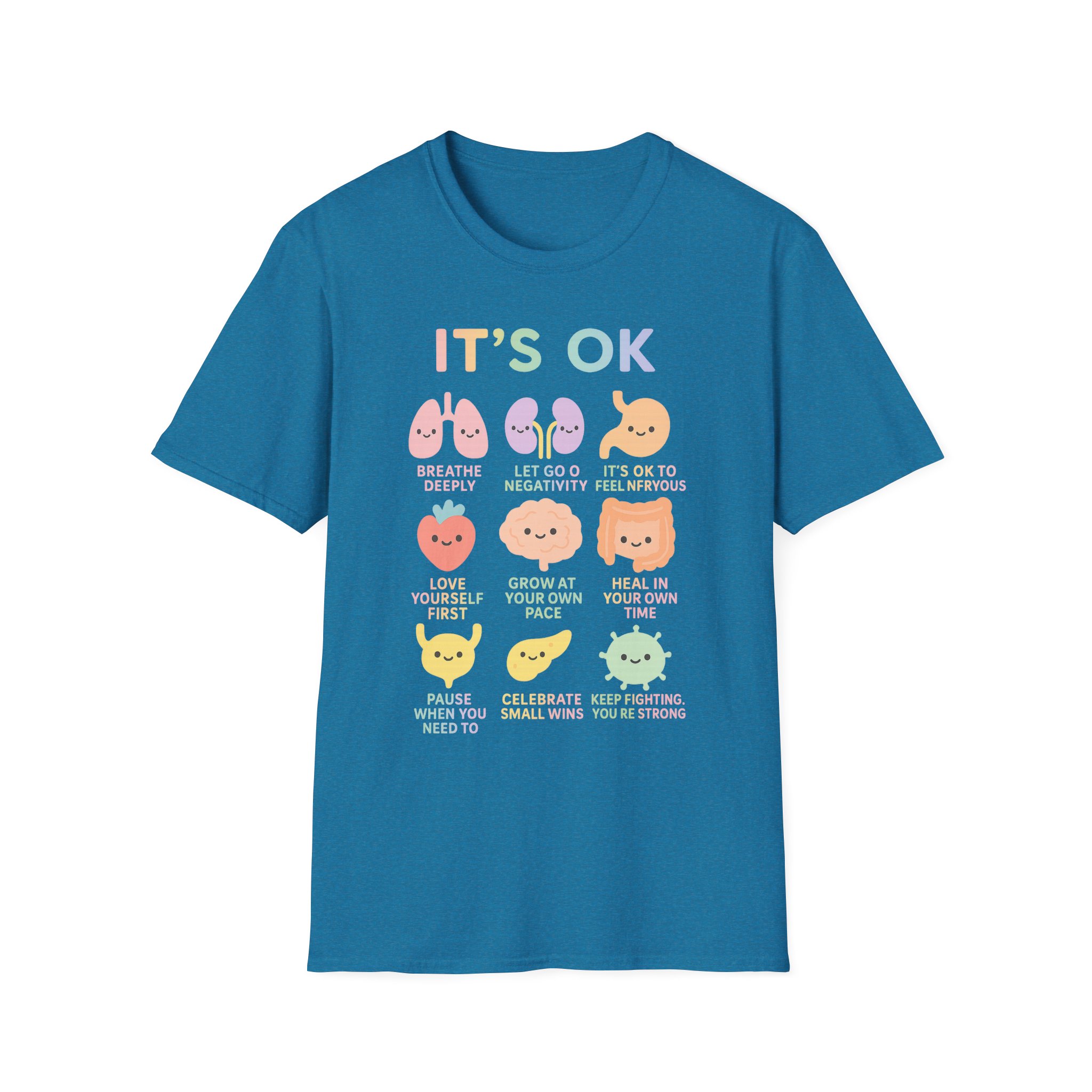 “It’s OK” Affirmations T-Shirt – Mental Health Awareness Unisex Softstyle Tee with Cute Organs Design - Image 2