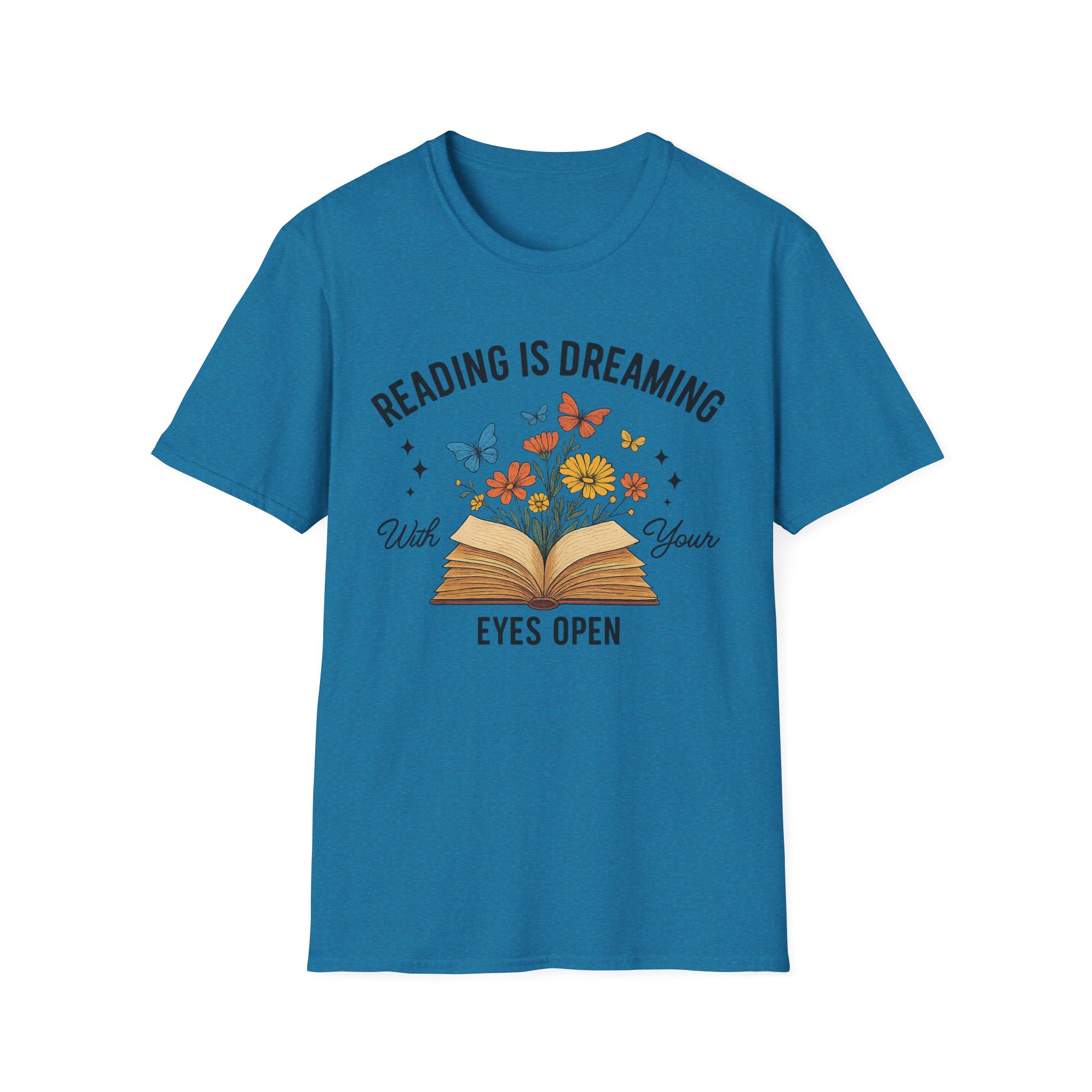 “Reading is Dreaming with Your Eyes Open” T-Shirt – Book Lover Unisex Softstyle Tee with Floral & Butterfly Design - Image 8