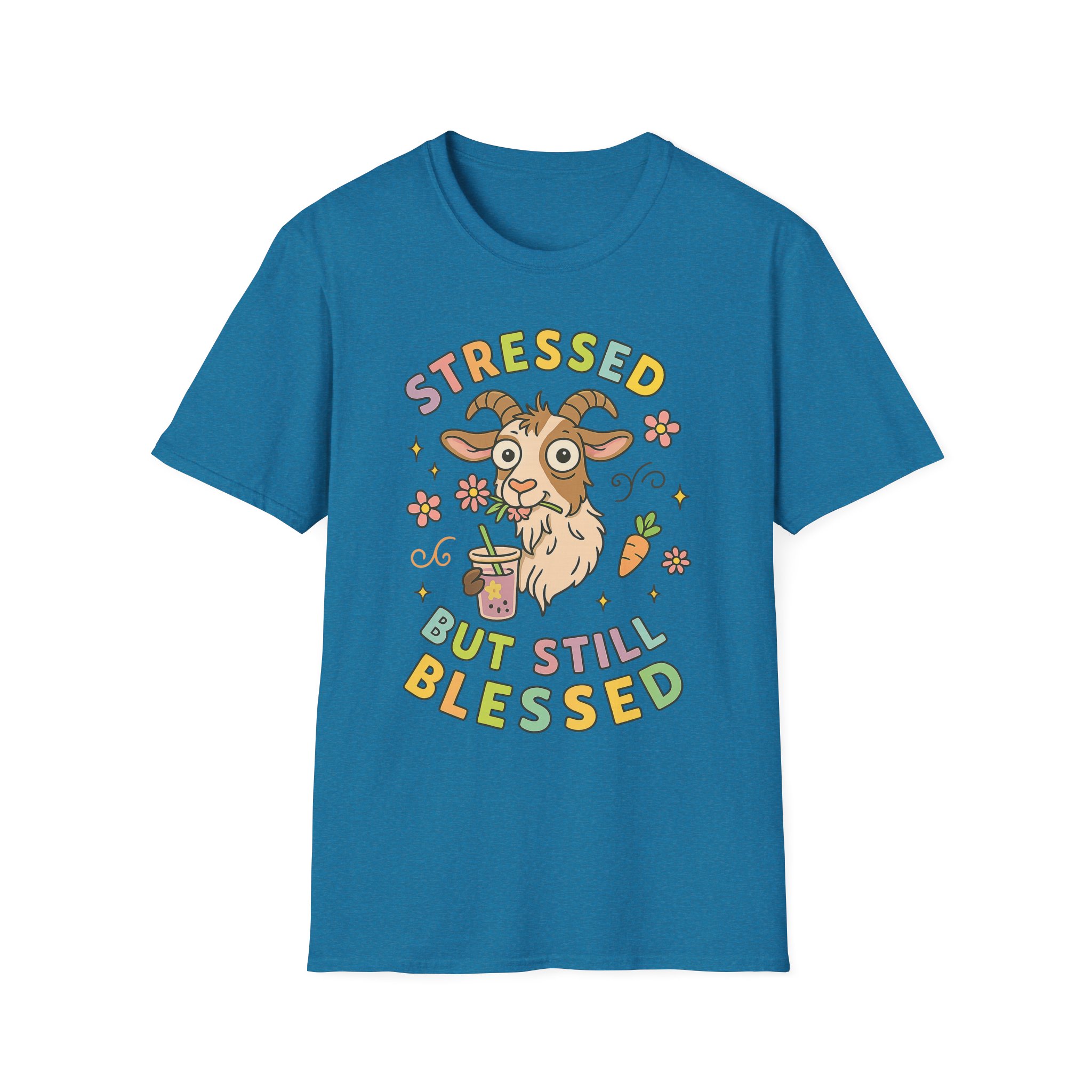 “Stressed But Still Blessed” Goat T-Shirt – Funny Mental Health Unisex Softstyle Tee - Image 10