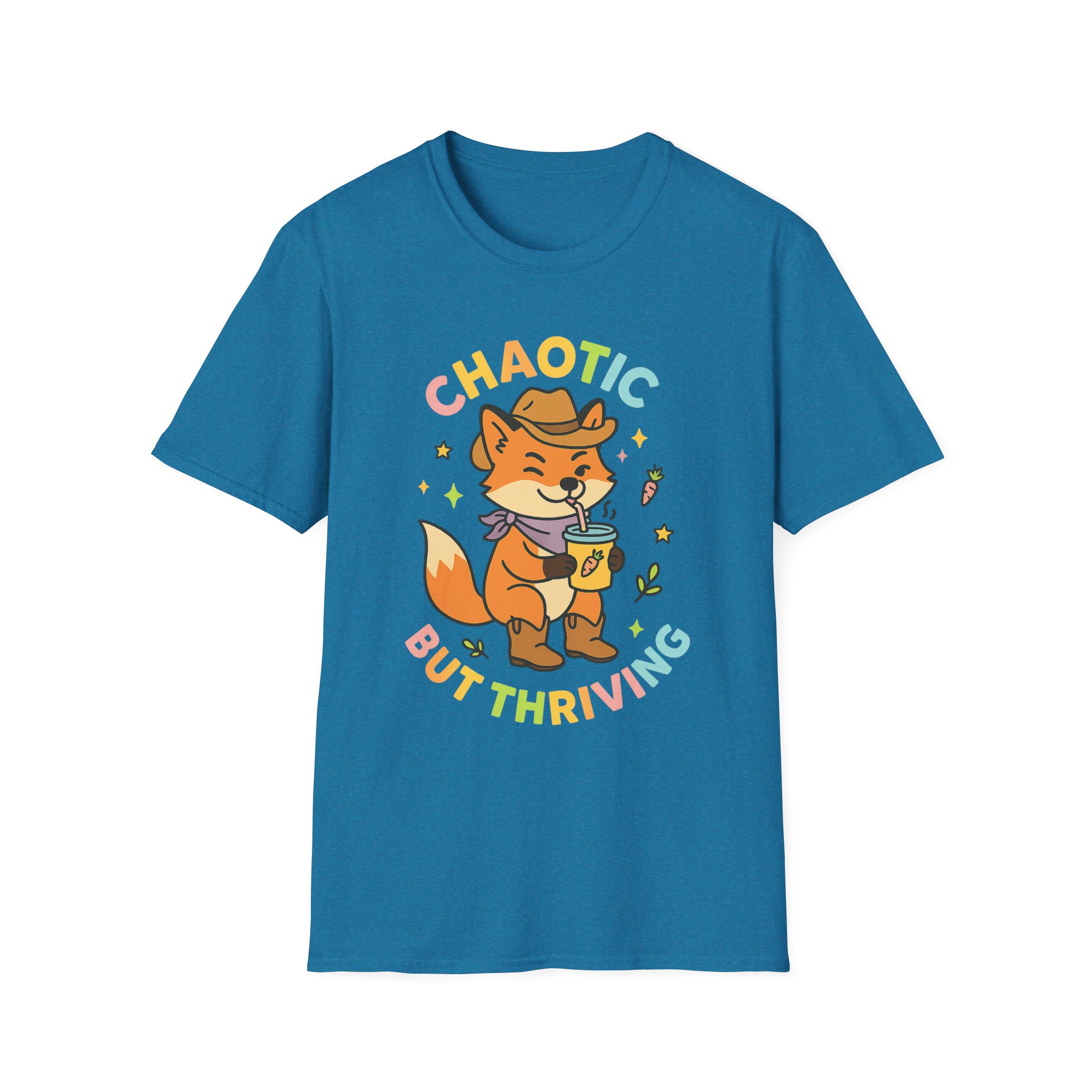 “Chaotic But Thriving” Cowboy Fox Tee – Funny Unisex Softstyle T-Shirt, Lightweight Comfort - Image 6