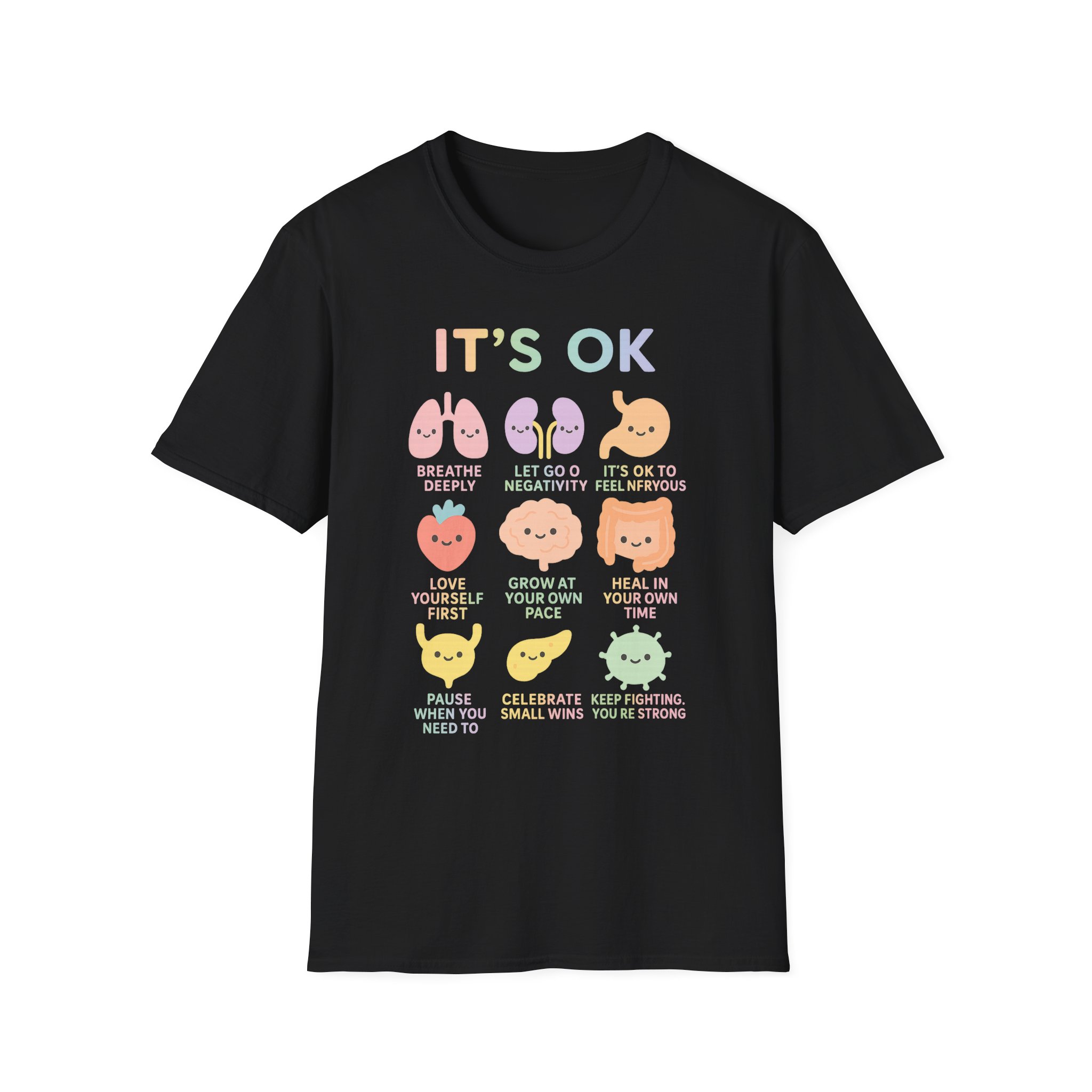 “It’s OK” Affirmations T-Shirt – Mental Health Awareness Unisex Softstyle Tee with Cute Organs Design - Image 3
