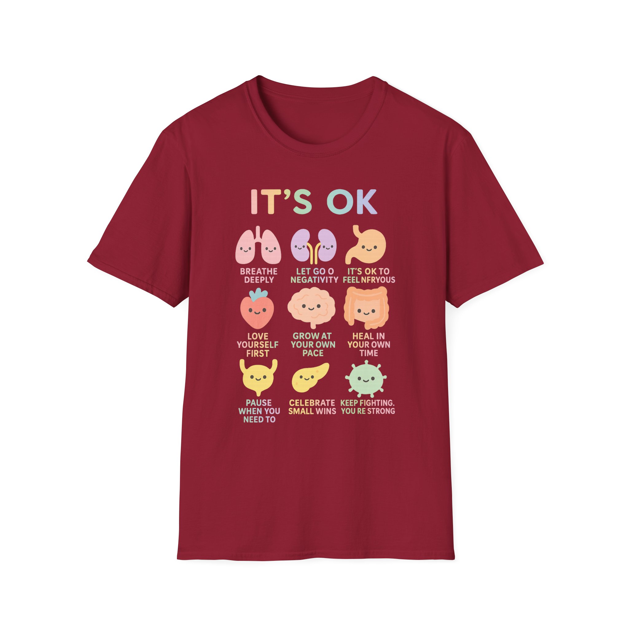 “It’s OK” Affirmations T-Shirt – Mental Health Awareness Unisex Softstyle Tee with Cute Organs Design - Image 4