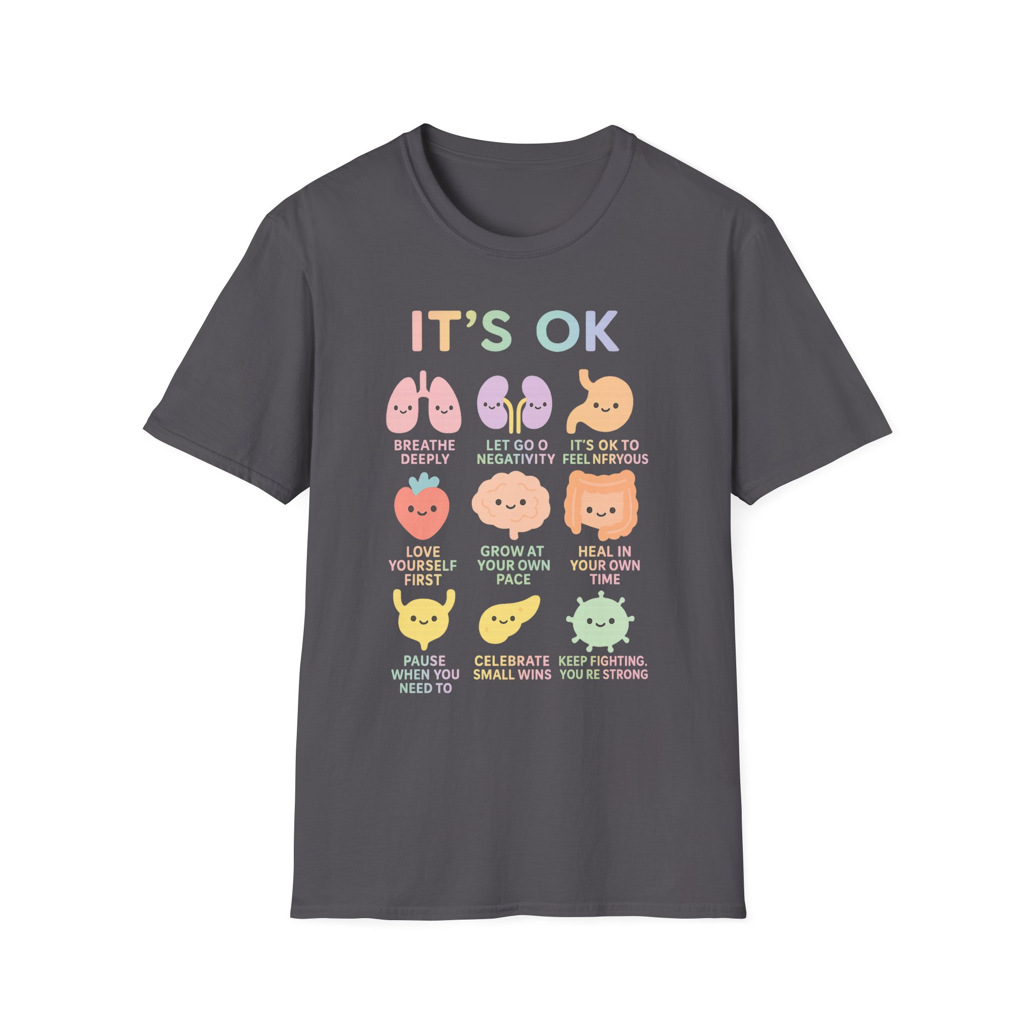 “It’s OK” Affirmations T-Shirt – Mental Health Awareness Unisex Softstyle Tee with Cute Organs Design - Image 5