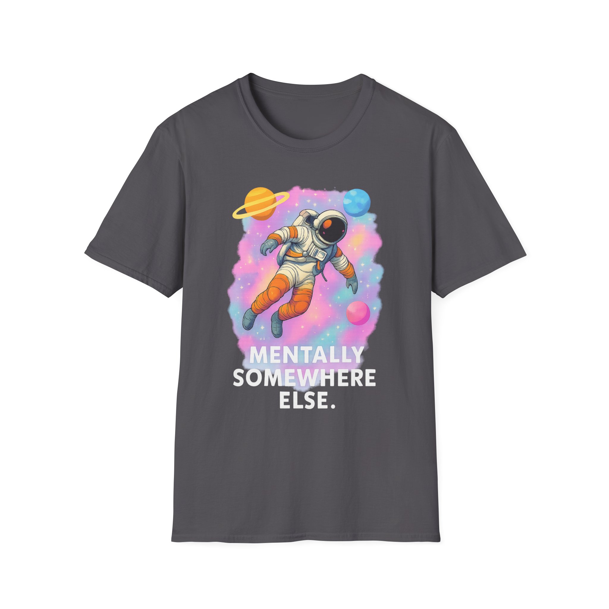 “Mentally Somewhere Else” Astronaut T-Shirt – Funny Unisex Softstyle Tee with Spacecore Aesthetic - Image 4