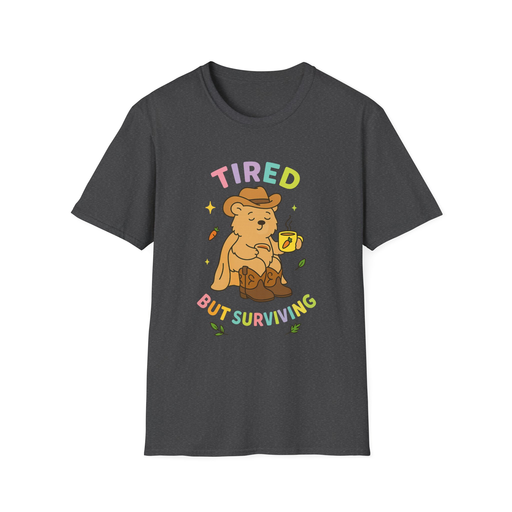 “Tired But Surviving” Bear T-Shirt – Funny Mental Health Unisex Softstyle Tee - Image 7