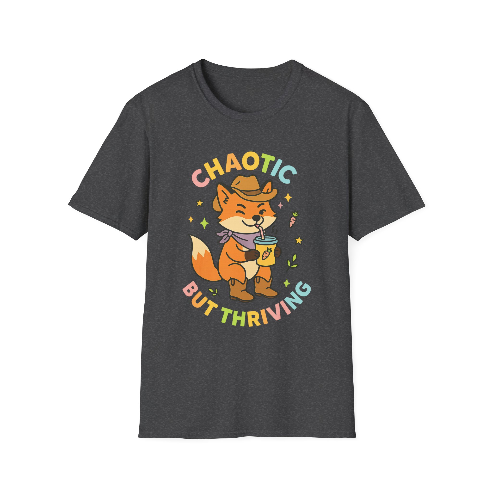 “Chaotic But Thriving” Cowboy Fox Tee – Funny Unisex Softstyle T-Shirt, Lightweight Comfort - Image 7