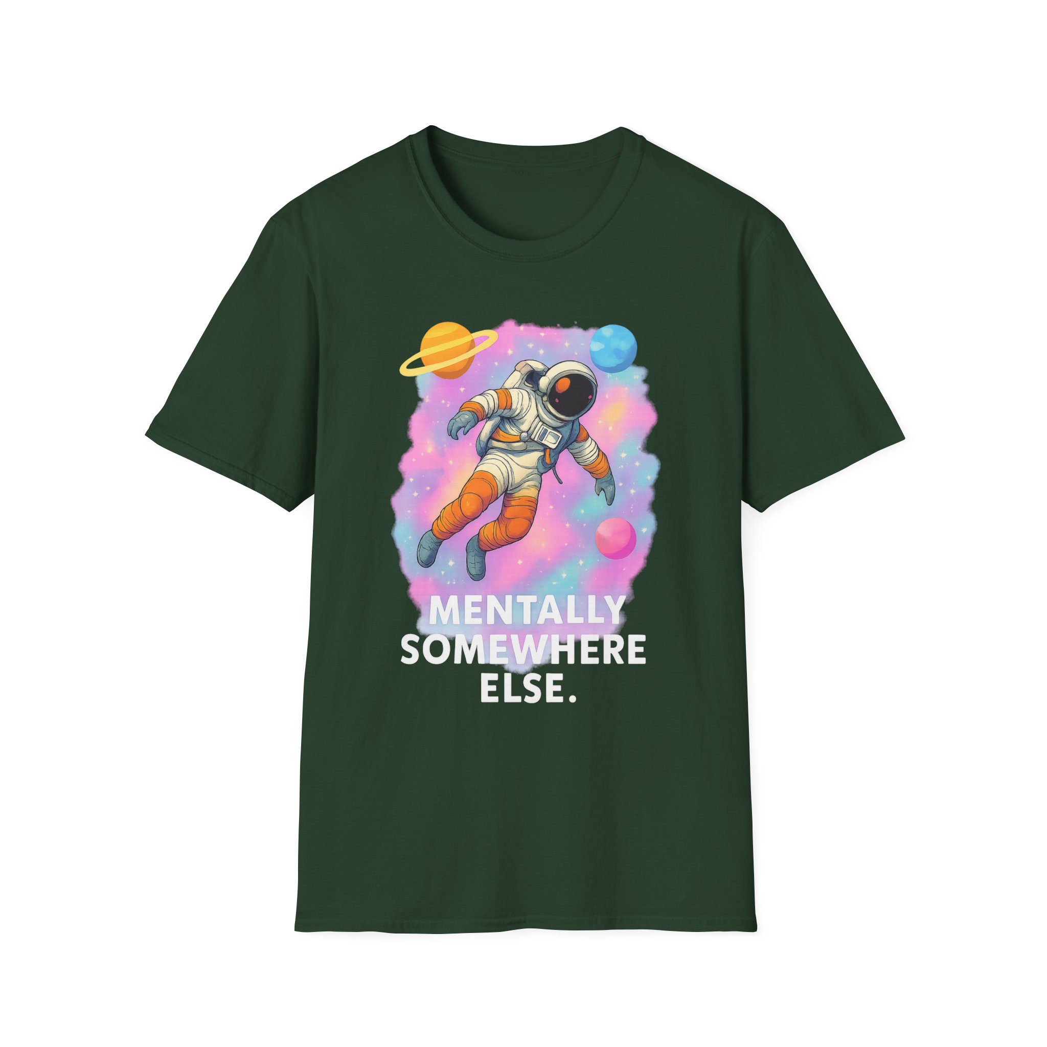 “Mentally Somewhere Else” Astronaut T-Shirt – Funny Unisex Softstyle Tee with Spacecore Aesthetic - Image 10