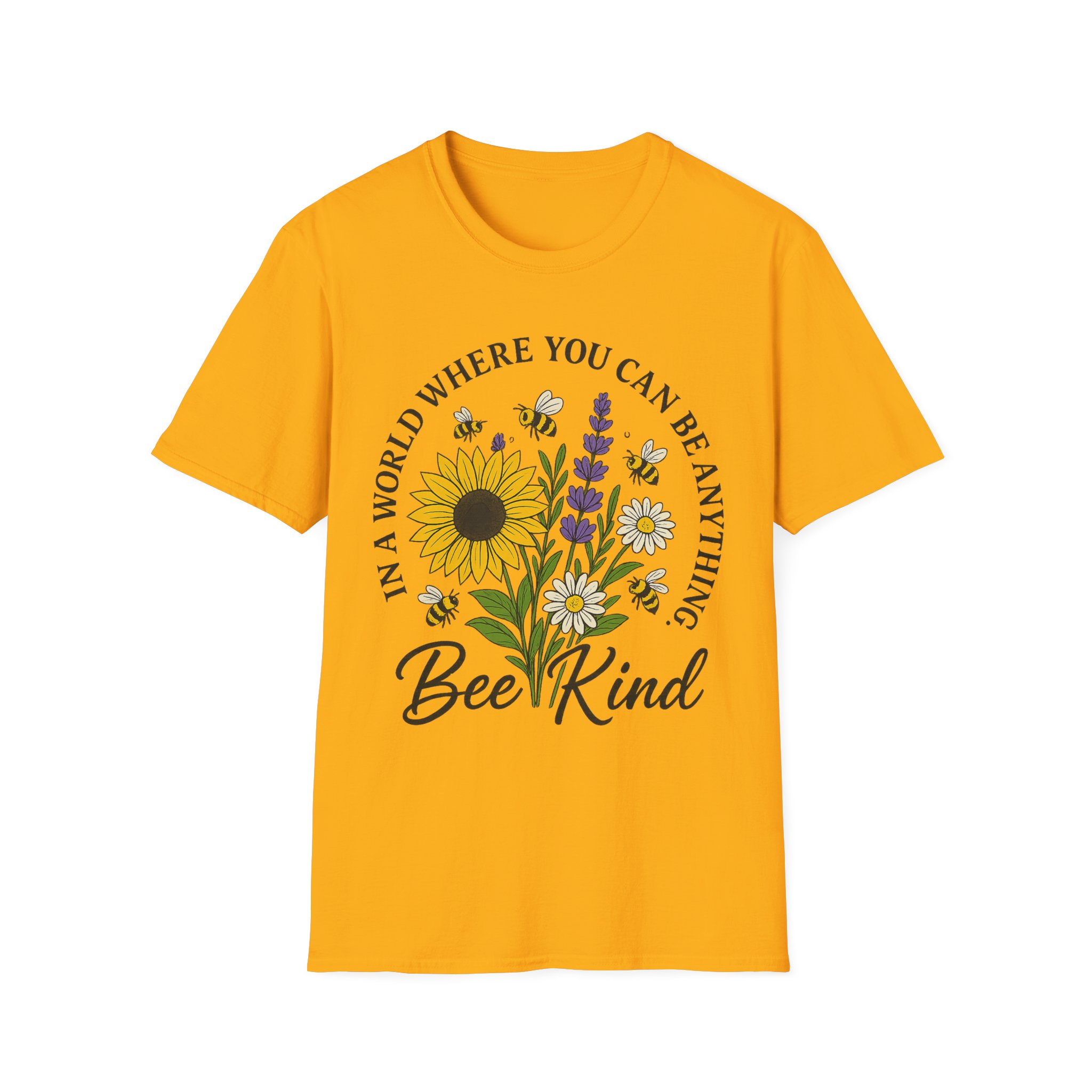 “Bee Kind” Floral Graphic T-Shirt – Unisex Softstyle Tee with Sunflower & Bees, Positive Vibes - Image 5