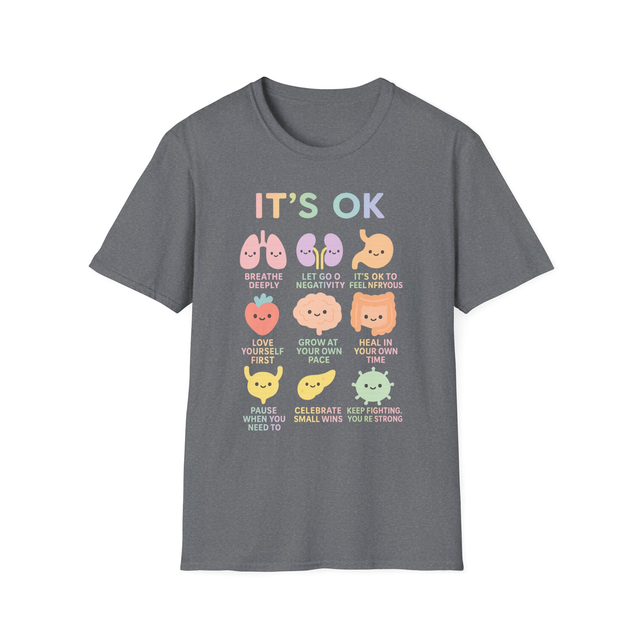 “It’s OK” Affirmations T-Shirt – Mental Health Awareness Unisex Softstyle Tee with Cute Organs Design - Image 6