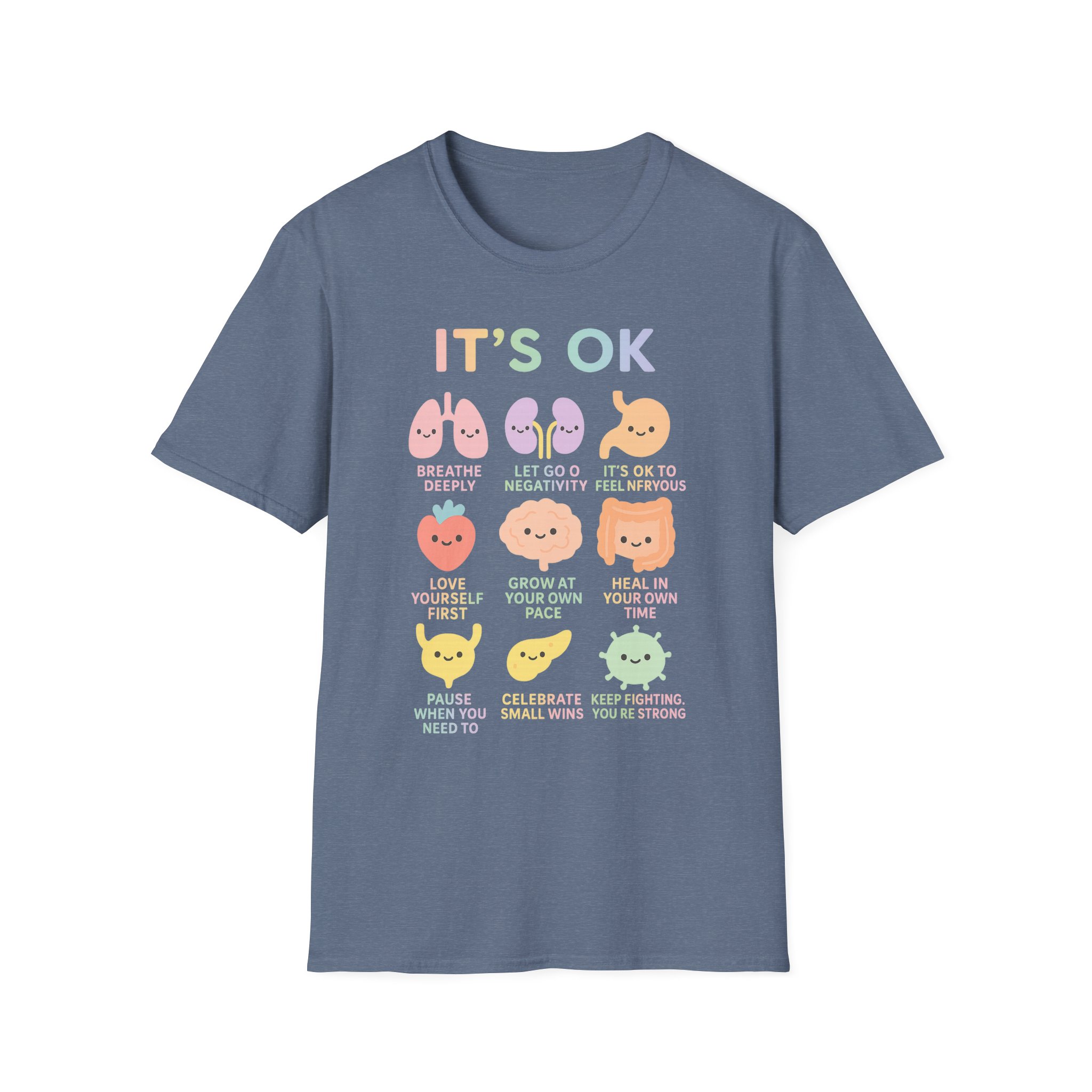 “It’s OK” Affirmations T-Shirt – Mental Health Awareness Unisex Softstyle Tee with Cute Organs Design - Image 7