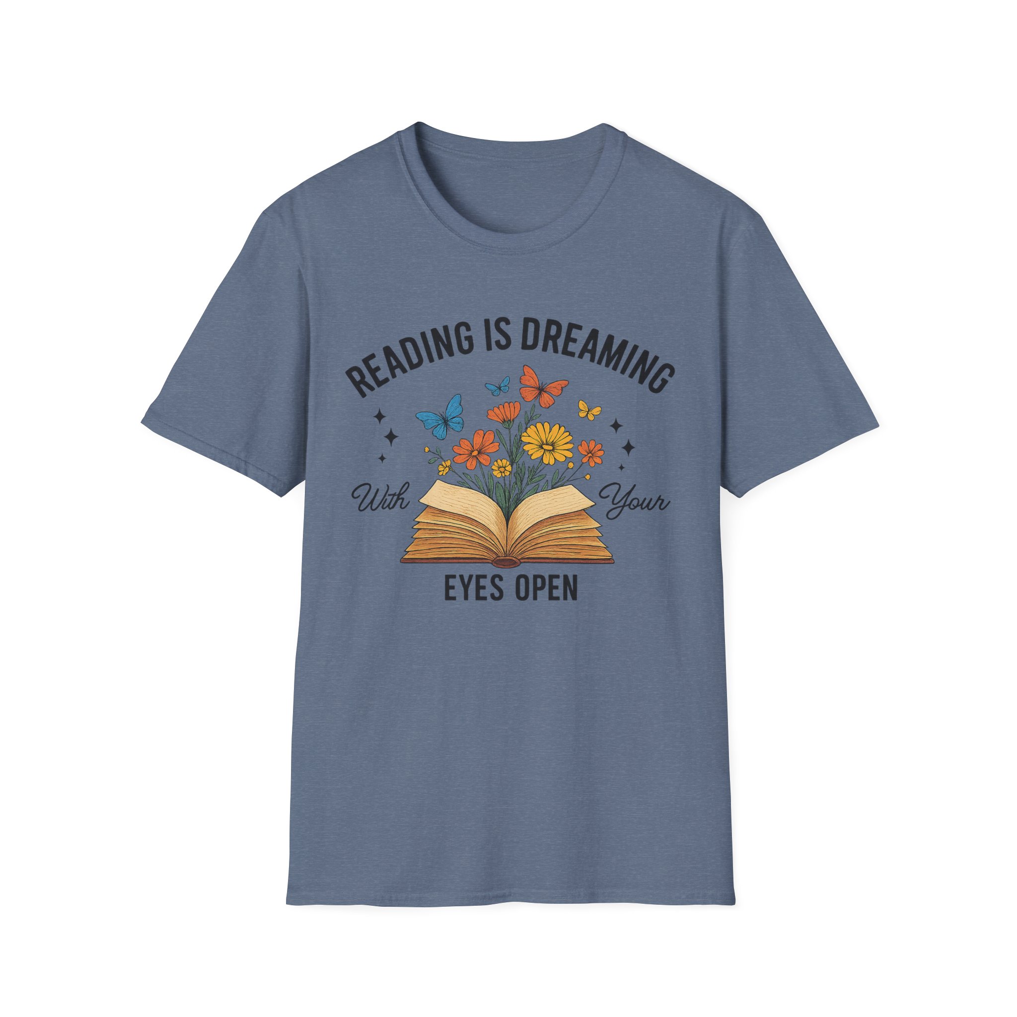 “Reading is Dreaming with Your Eyes Open” T-Shirt – Book Lover Unisex Softstyle Tee with Floral & Butterfly Design - Image 7