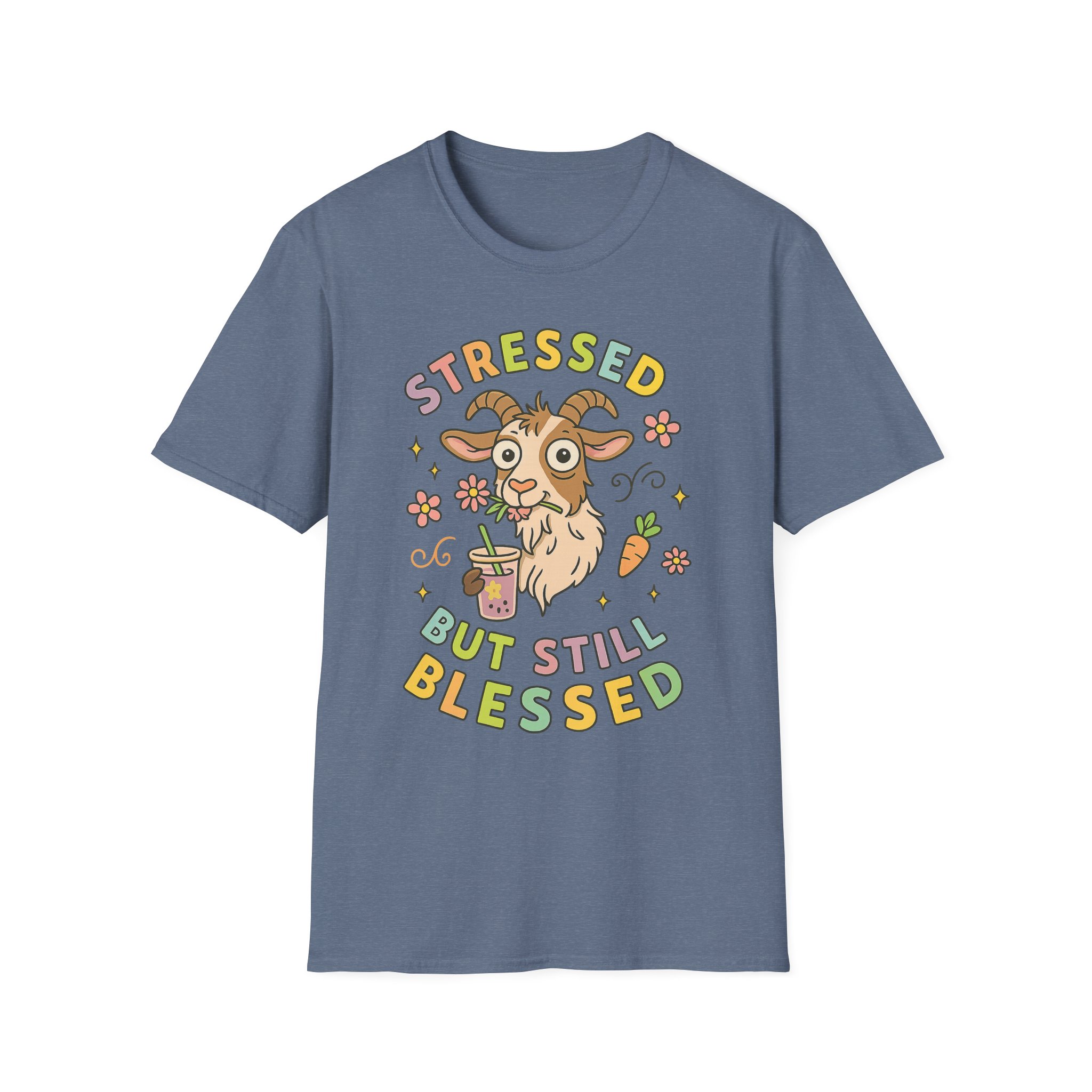 “Stressed But Still Blessed” Goat T-Shirt – Funny Mental Health Unisex Softstyle Tee - Image 8