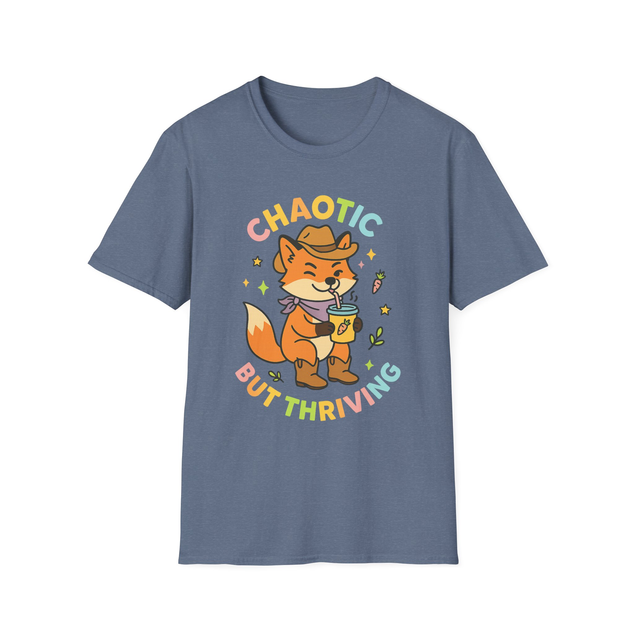 “Chaotic But Thriving” Cowboy Fox Tee – Funny Unisex Softstyle T-Shirt, Lightweight Comfort - Image 4