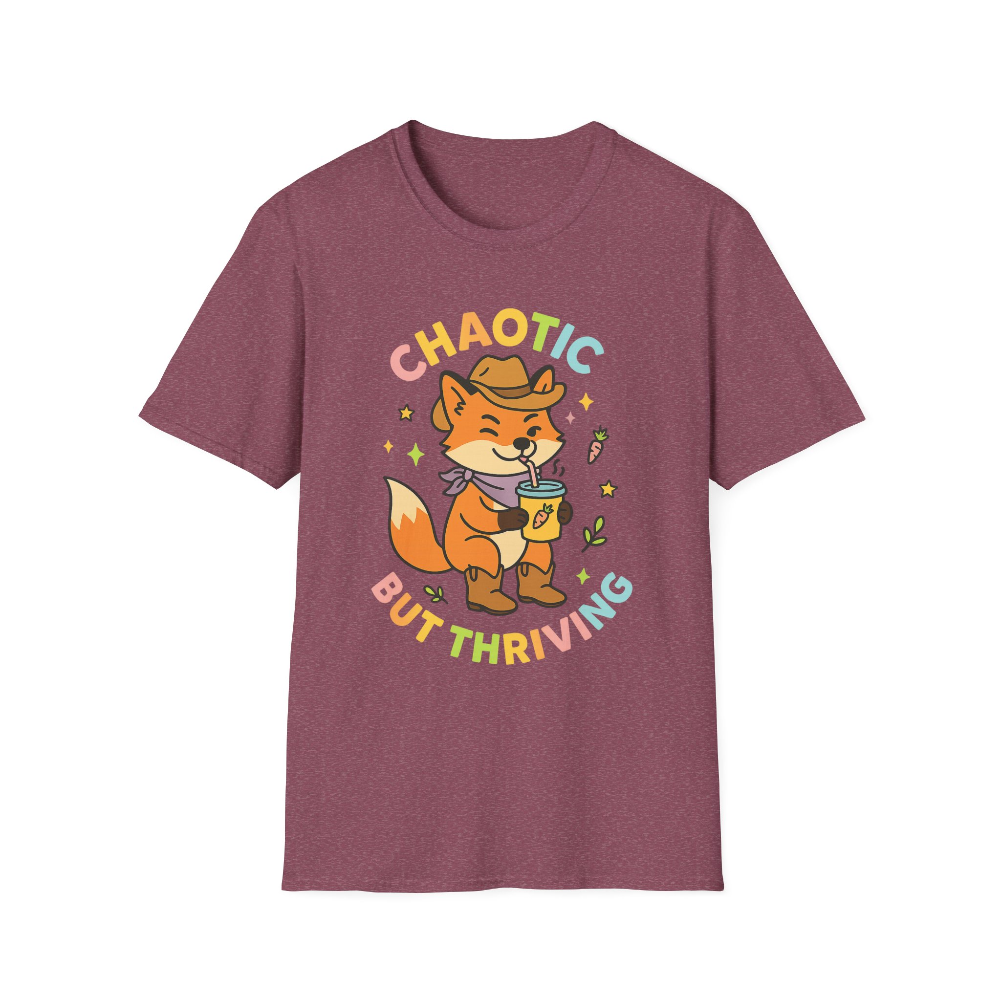 “Chaotic But Thriving” Cowboy Fox Tee – Funny Unisex Softstyle T-Shirt, Lightweight Comfort - Image 5