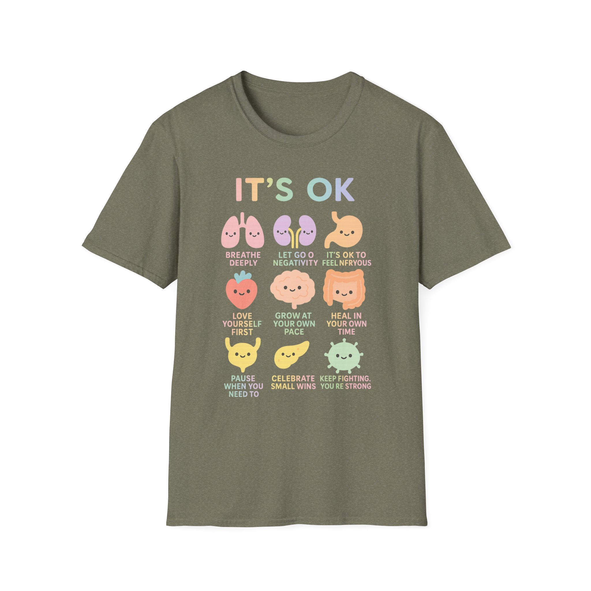 “It’s OK” Affirmations T-Shirt – Mental Health Awareness Unisex Softstyle Tee with Cute Organs Design - Image 8