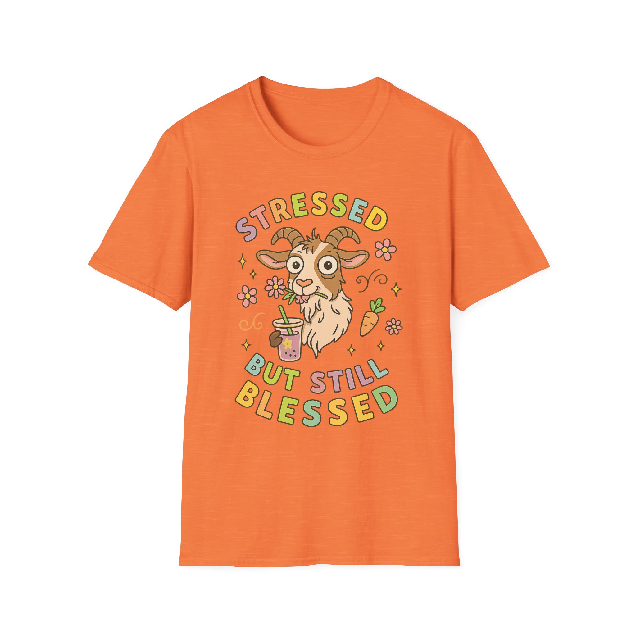 “Stressed But Still Blessed” Goat T-Shirt – Funny Mental Health Unisex Softstyle Tee - Image 6