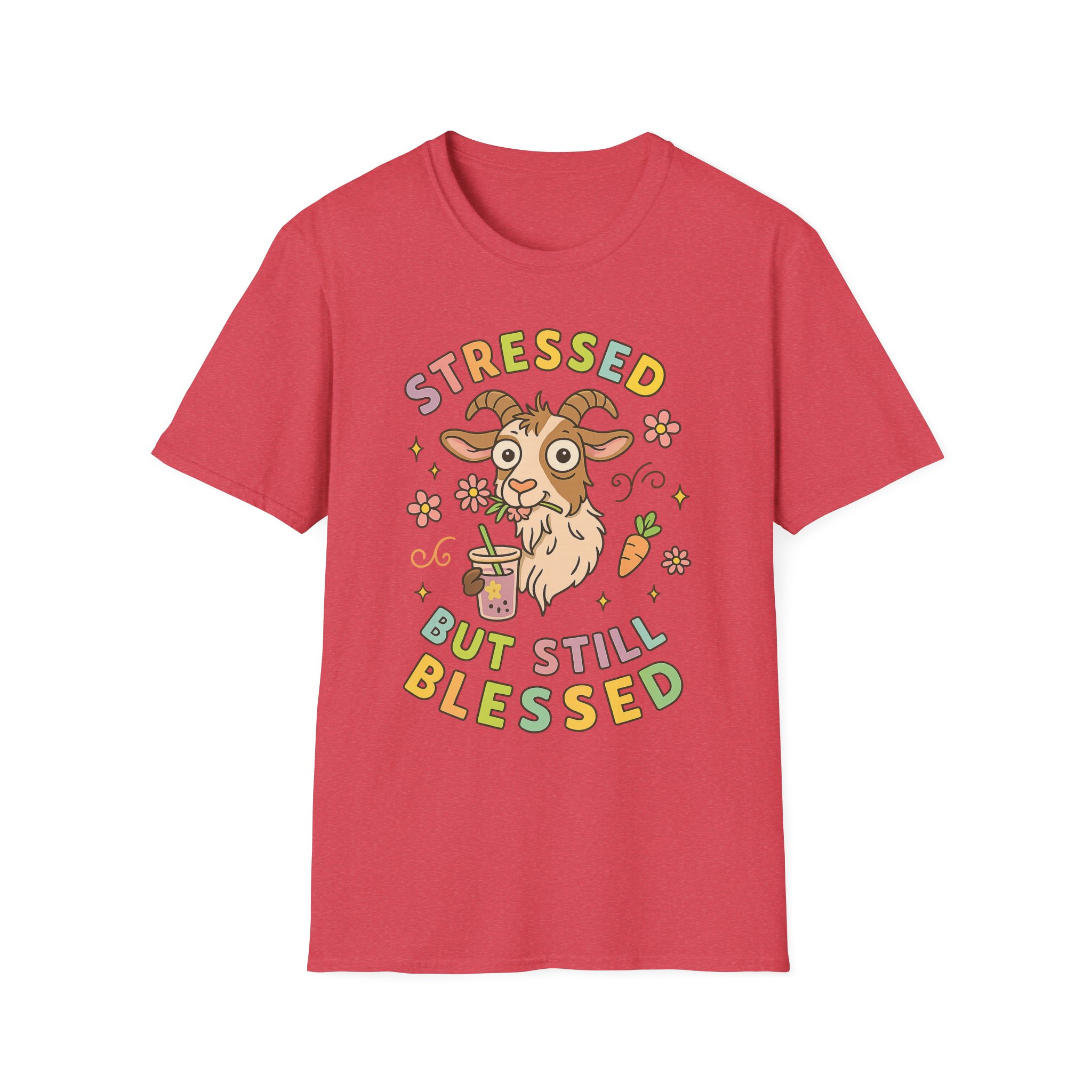 “Stressed But Still Blessed” Goat T-Shirt – Funny Mental Health Unisex Softstyle Tee - Image 5