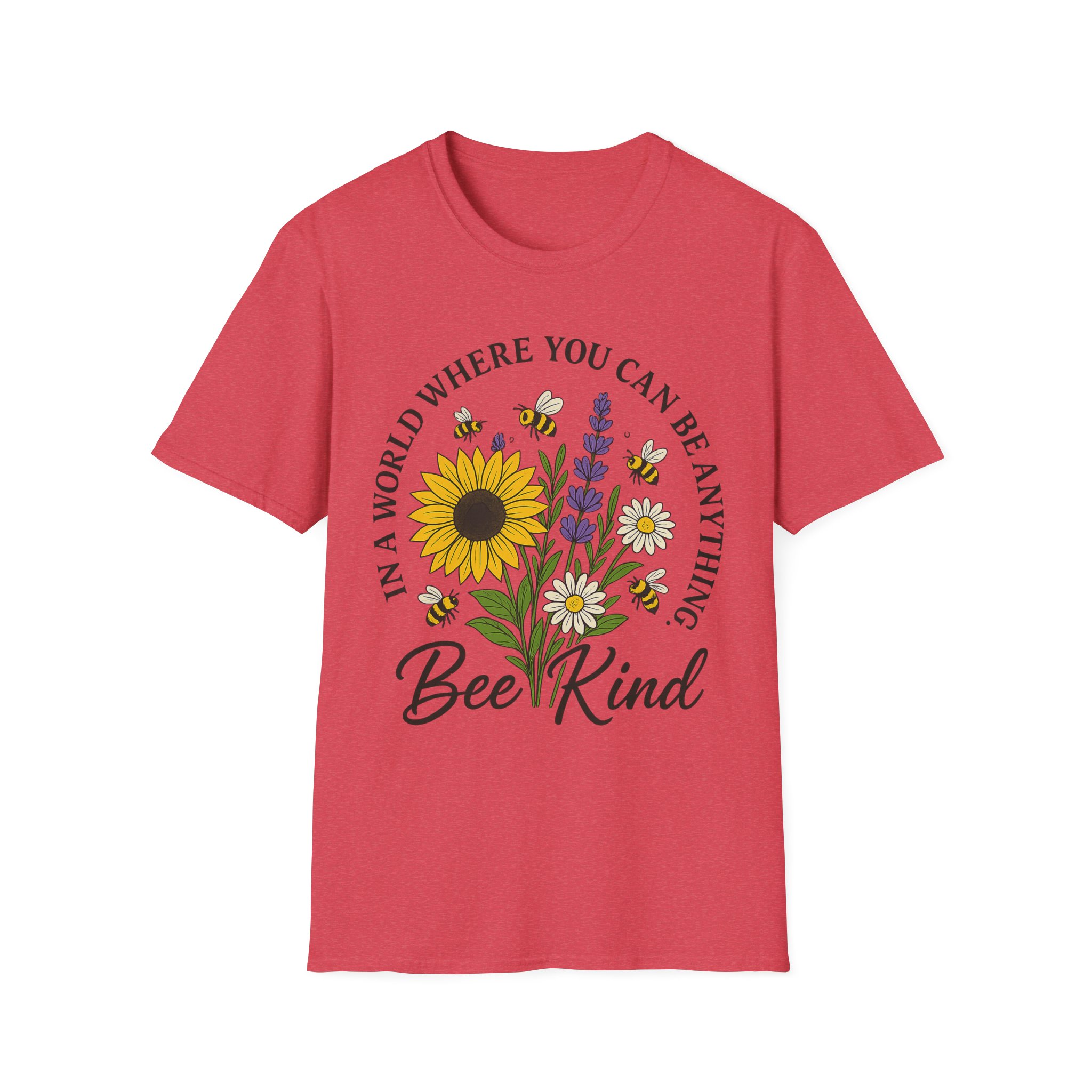 “Bee Kind” Floral Graphic T-Shirt – Unisex Softstyle Tee with Sunflower & Bees, Positive Vibes - Image 7