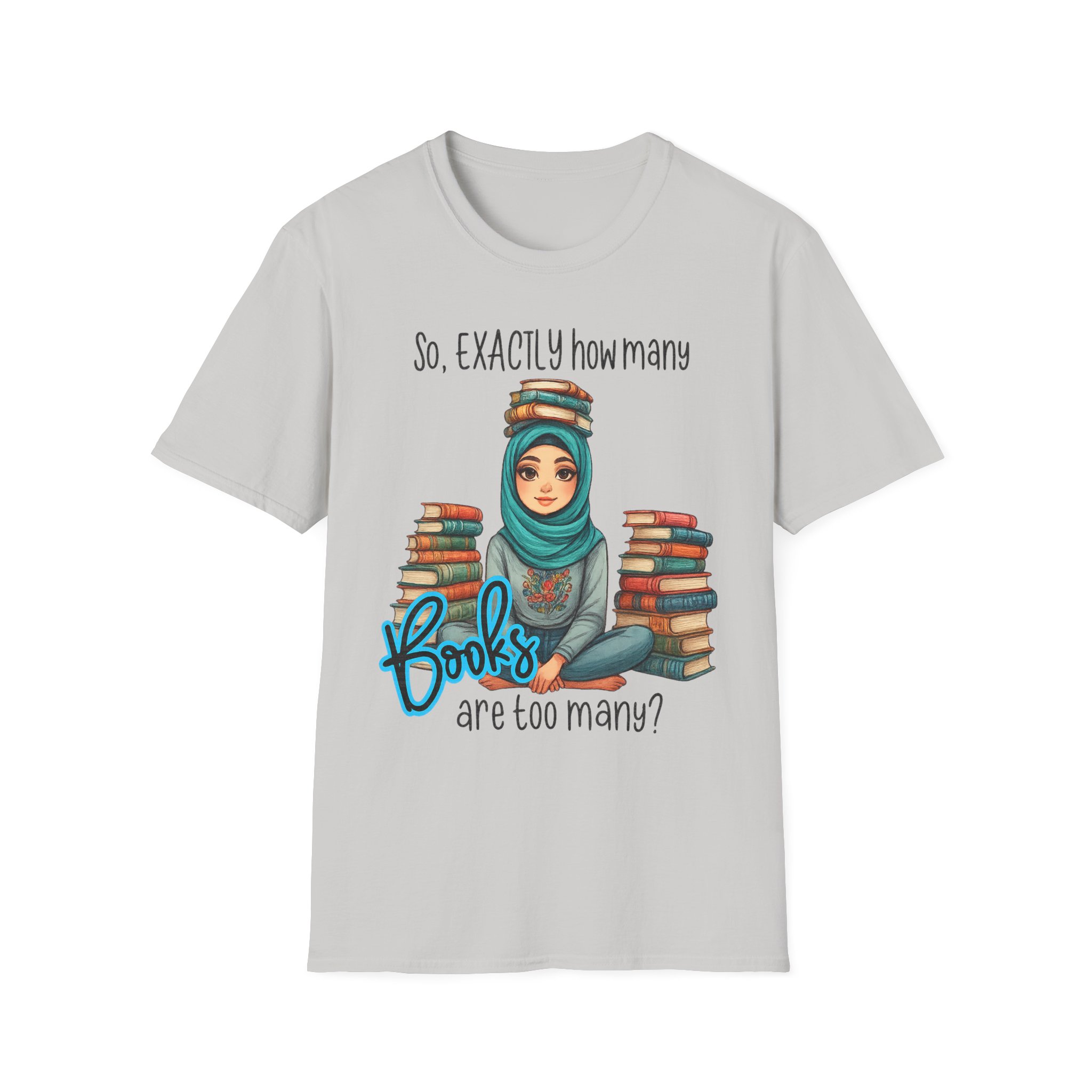 “How Many Books Is Too Many?” T-Shirt – Hijabi Reader Graphic, Unisex Softstyle Tee for Book Lovers - Image 8
