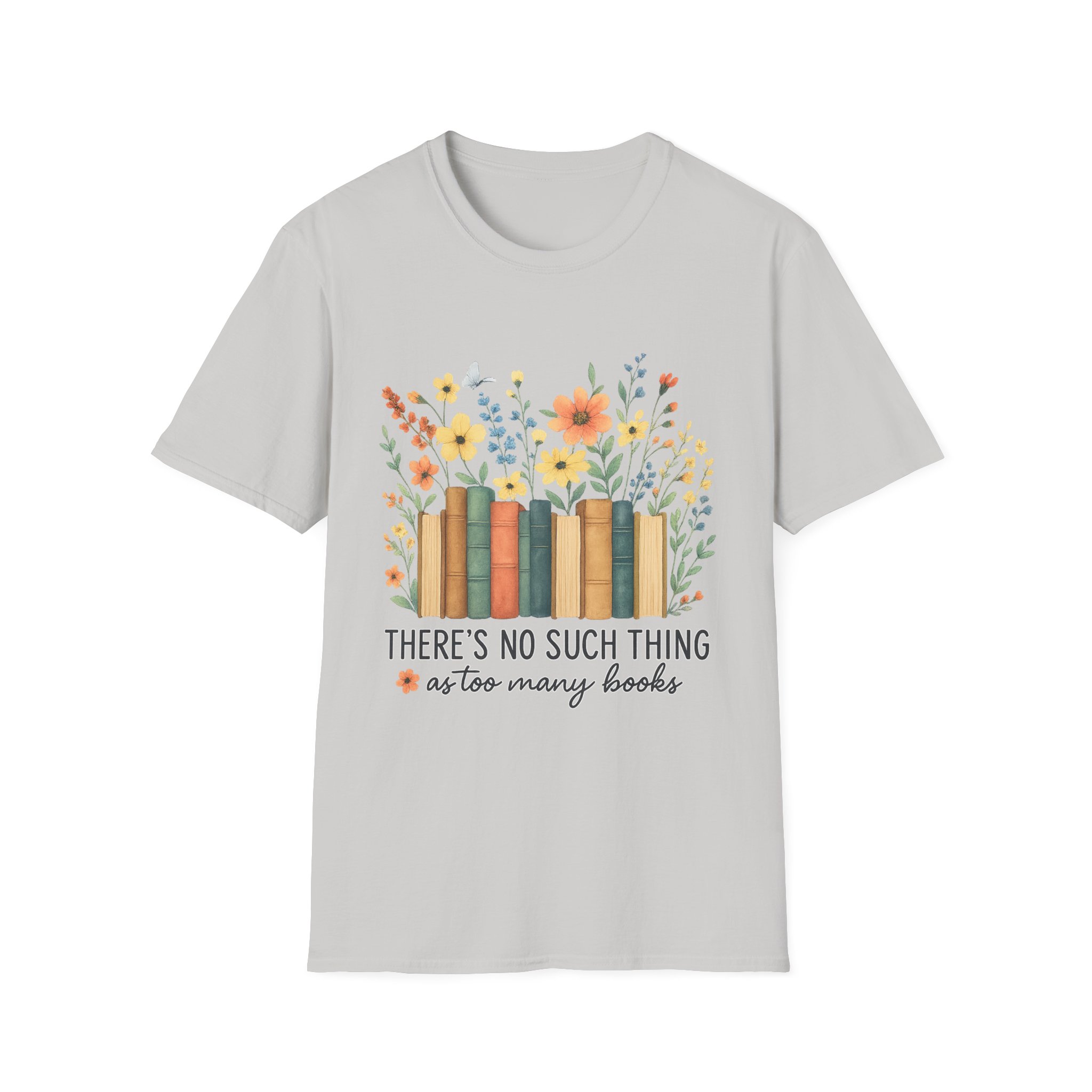 “No Such Thing as Too Many Books” T-Shirt – Floral Book Lover Unisex Softstyle Tee - Image 8