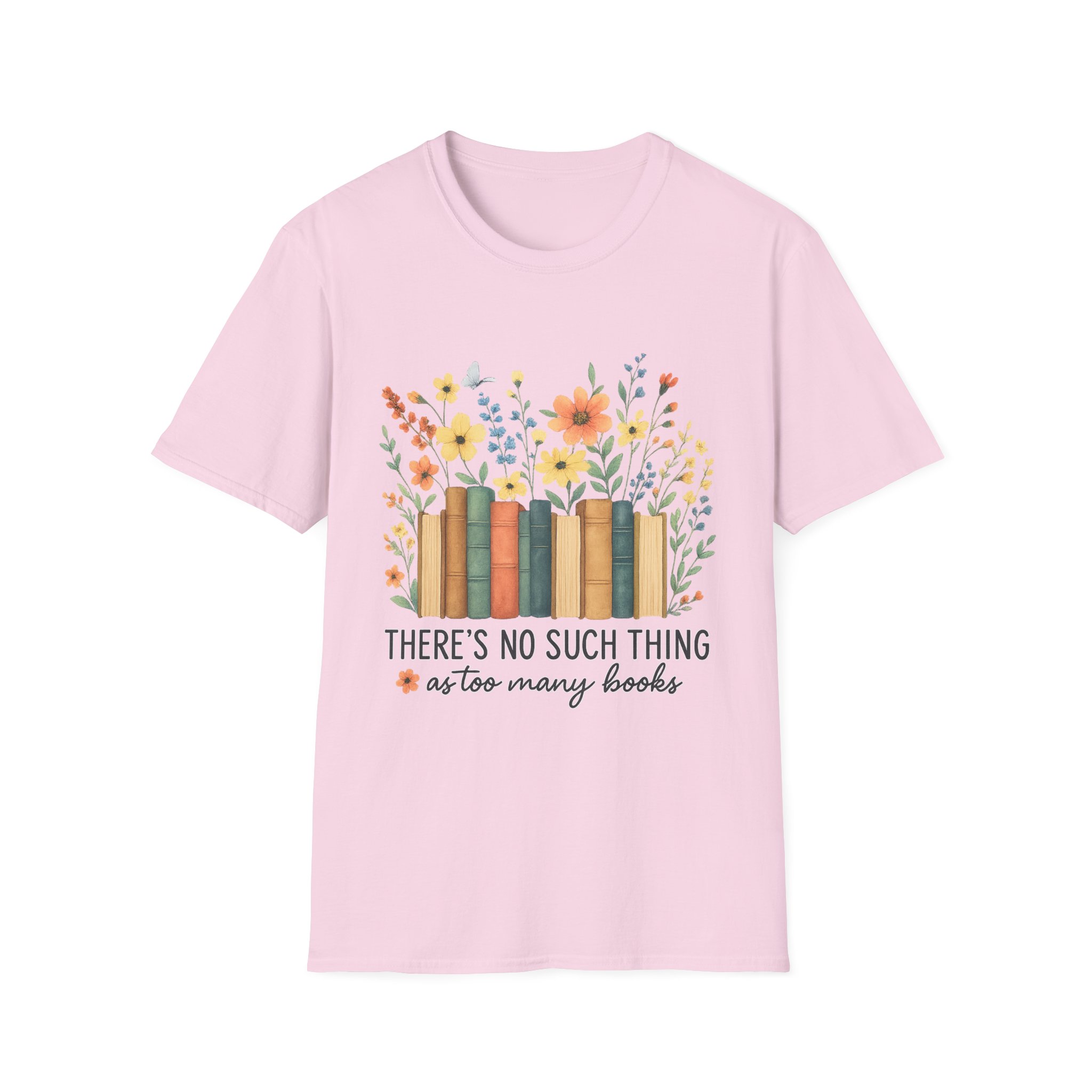 “No Such Thing as Too Many Books” T-Shirt – Floral Book Lover Unisex Softstyle Tee - Image 6