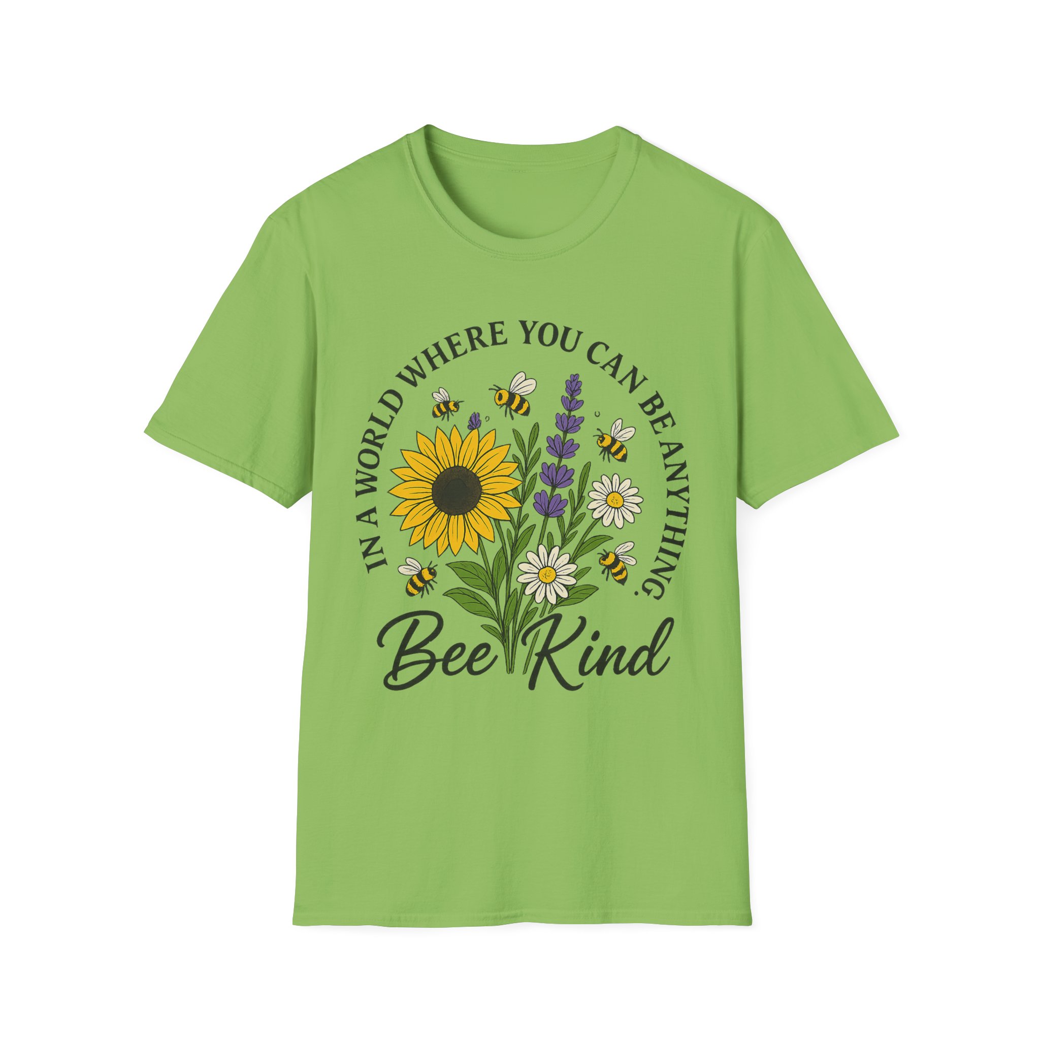 “Bee Kind” Floral Graphic T-Shirt – Unisex Softstyle Tee with Sunflower & Bees, Positive Vibes - Image 8