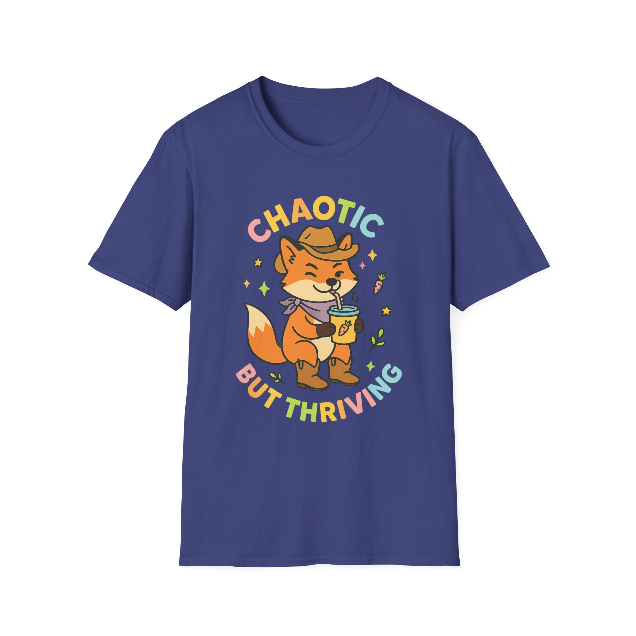 “Chaotic But Thriving” Cowboy Fox Tee – Funny Unisex Softstyle T-Shirt, Lightweight Comfort - Image 8