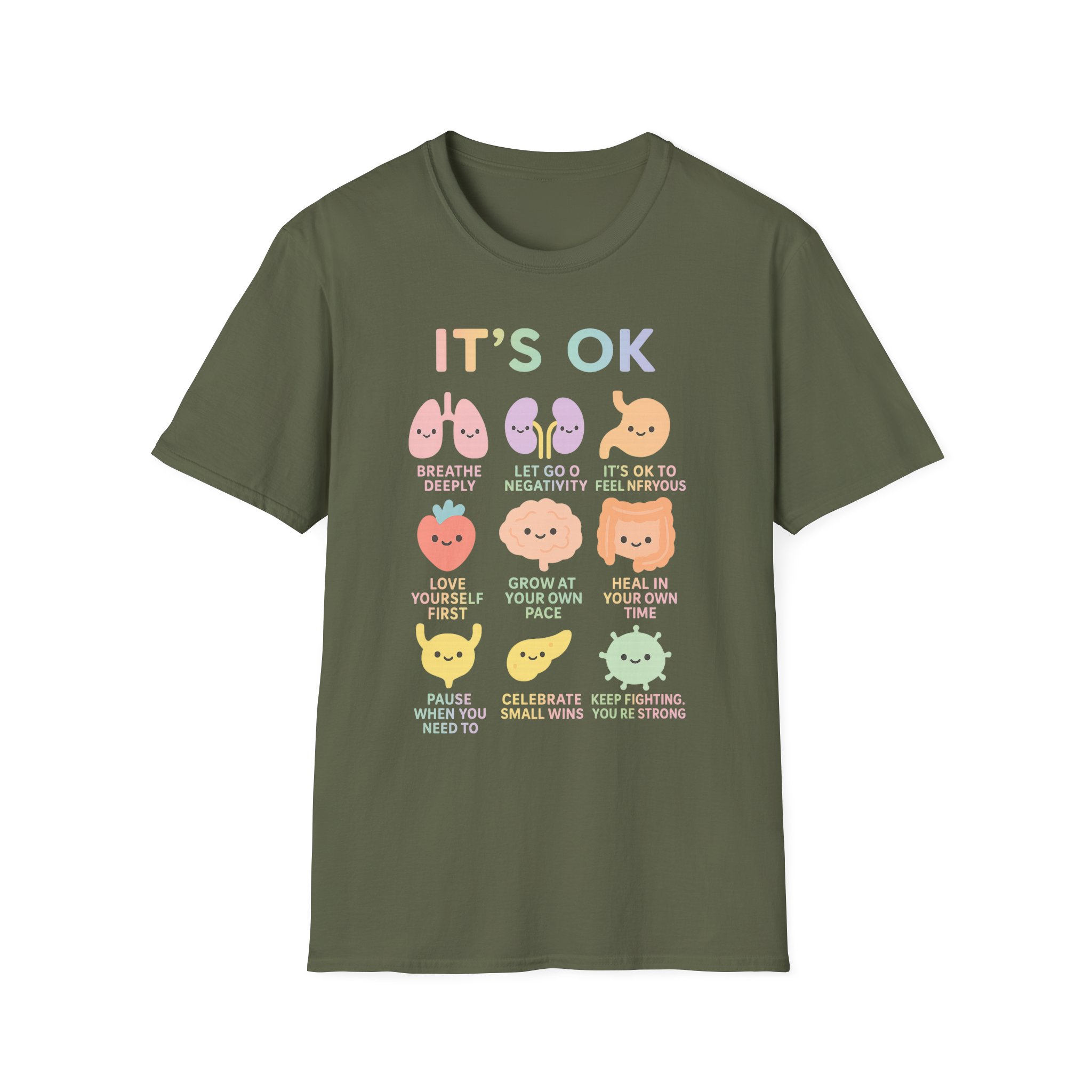 “It’s OK” Affirmations T-Shirt – Mental Health Awareness Unisex Softstyle Tee with Cute Organs Design - Image 9