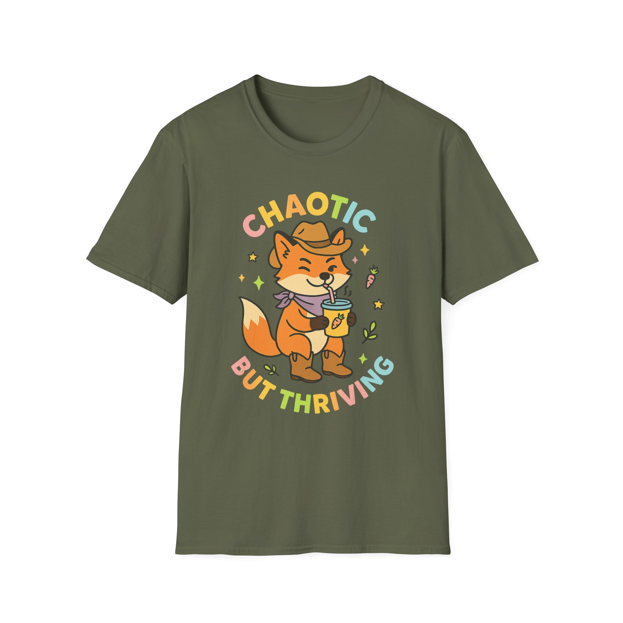 “Chaotic But Thriving” Cowboy Fox Tee – Funny Unisex Softstyle T-Shirt, Lightweight Comfort - Image 9