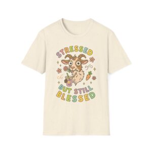 “Stressed But Still Blessed” Goat T-Shirt – Funny Mental Health Unisex Softstyle Tee