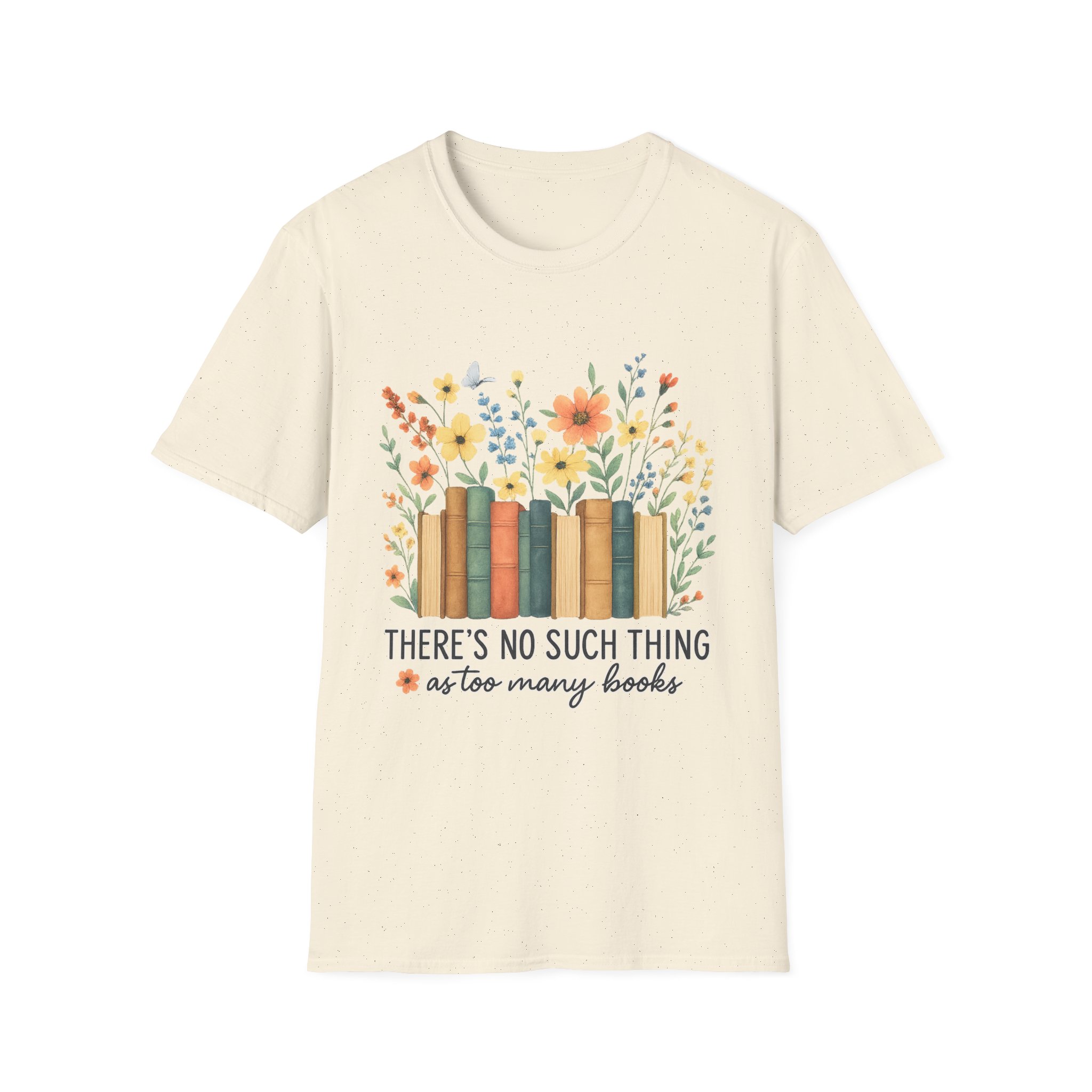 “No Such Thing as Too Many Books” T-Shirt – Floral Book Lover Unisex Softstyle Tee - Image 5