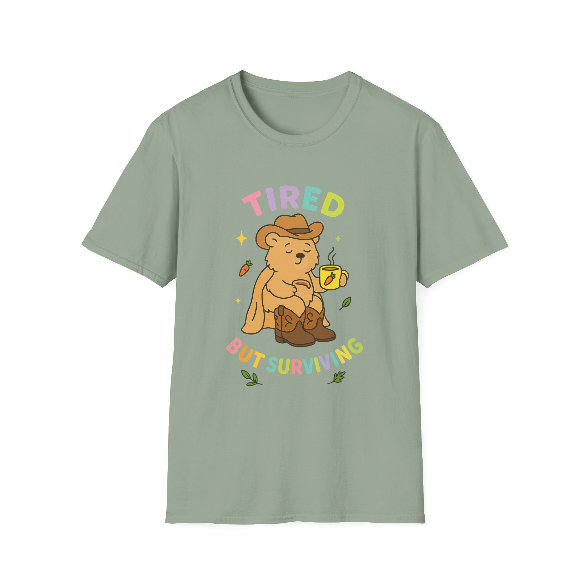 “Tired But Surviving” Bear T-Shirt – Funny Mental Health Unisex Softstyle Tee - Image 4