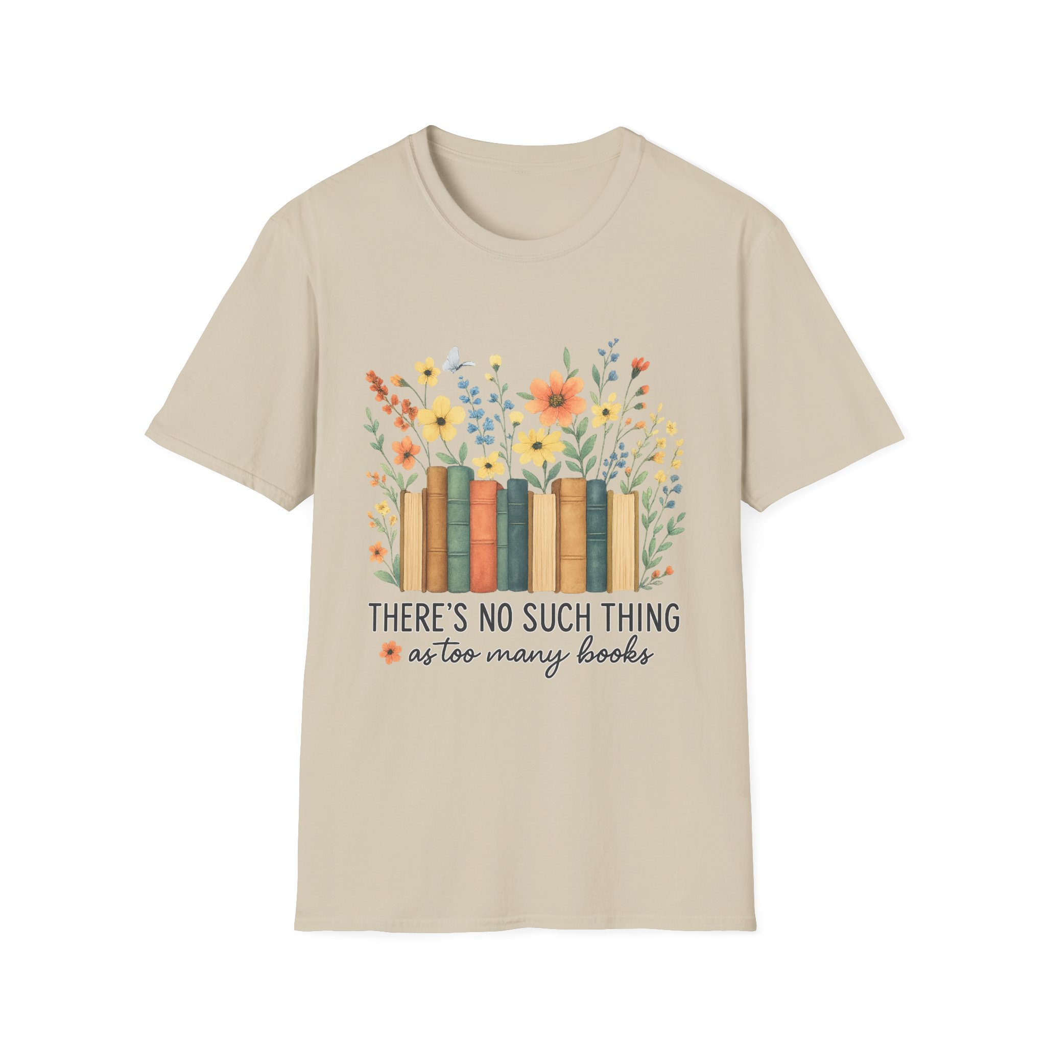 “No Such Thing as Too Many Books” T-Shirt – Floral Book Lover Unisex Softstyle Tee - Image 4