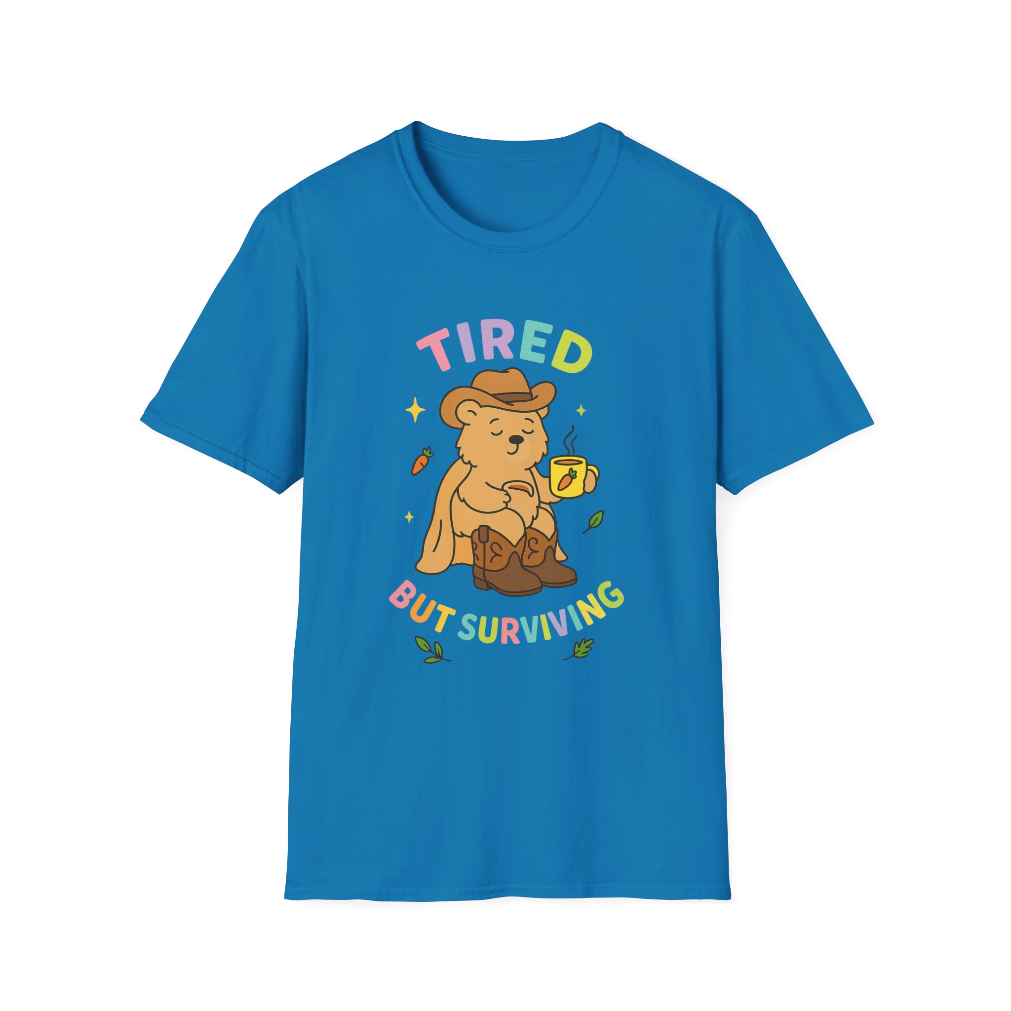 “Tired But Surviving” Bear T-Shirt – Funny Mental Health Unisex Softstyle Tee - Image 3