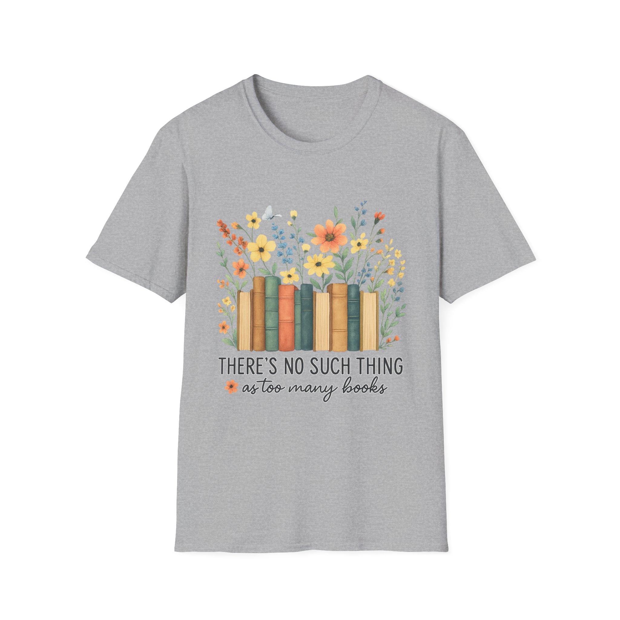 “No Such Thing as Too Many Books” T-Shirt – Floral Book Lover Unisex Softstyle Tee - Image 3