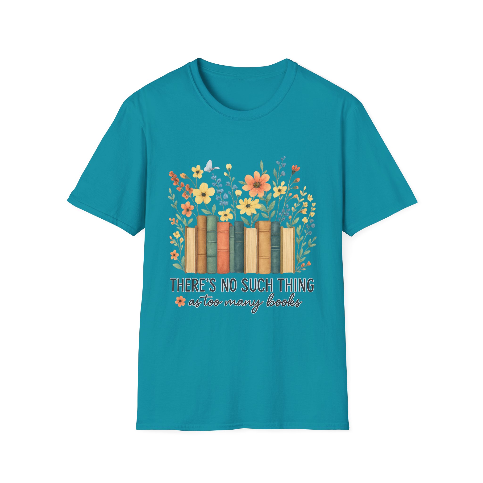“No Such Thing as Too Many Books” T-Shirt – Floral Book Lover Unisex Softstyle Tee - Image 2