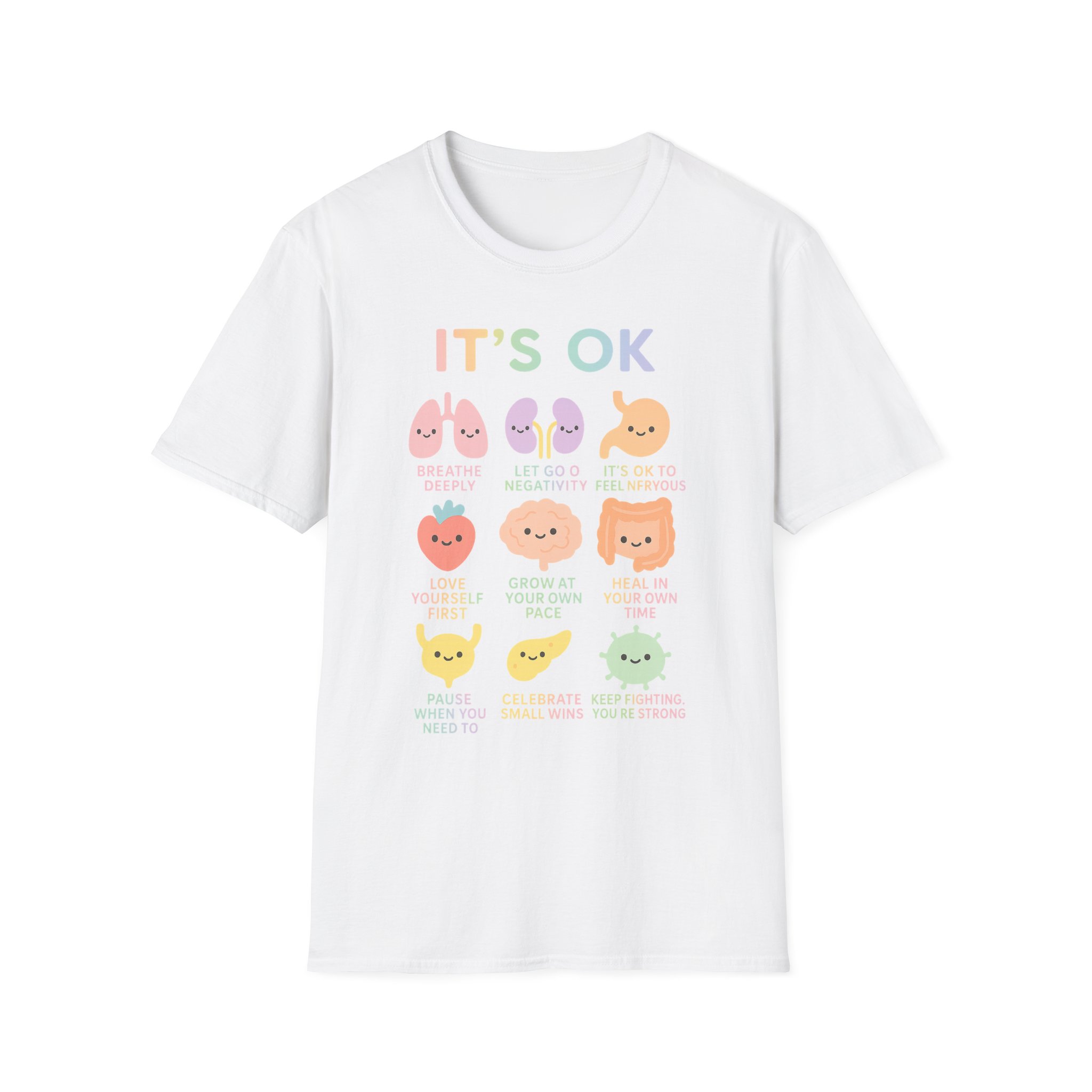 “It’s OK” Affirmations T-Shirt – Mental Health Awareness Unisex Softstyle Tee with Cute Organs Design - Image 11