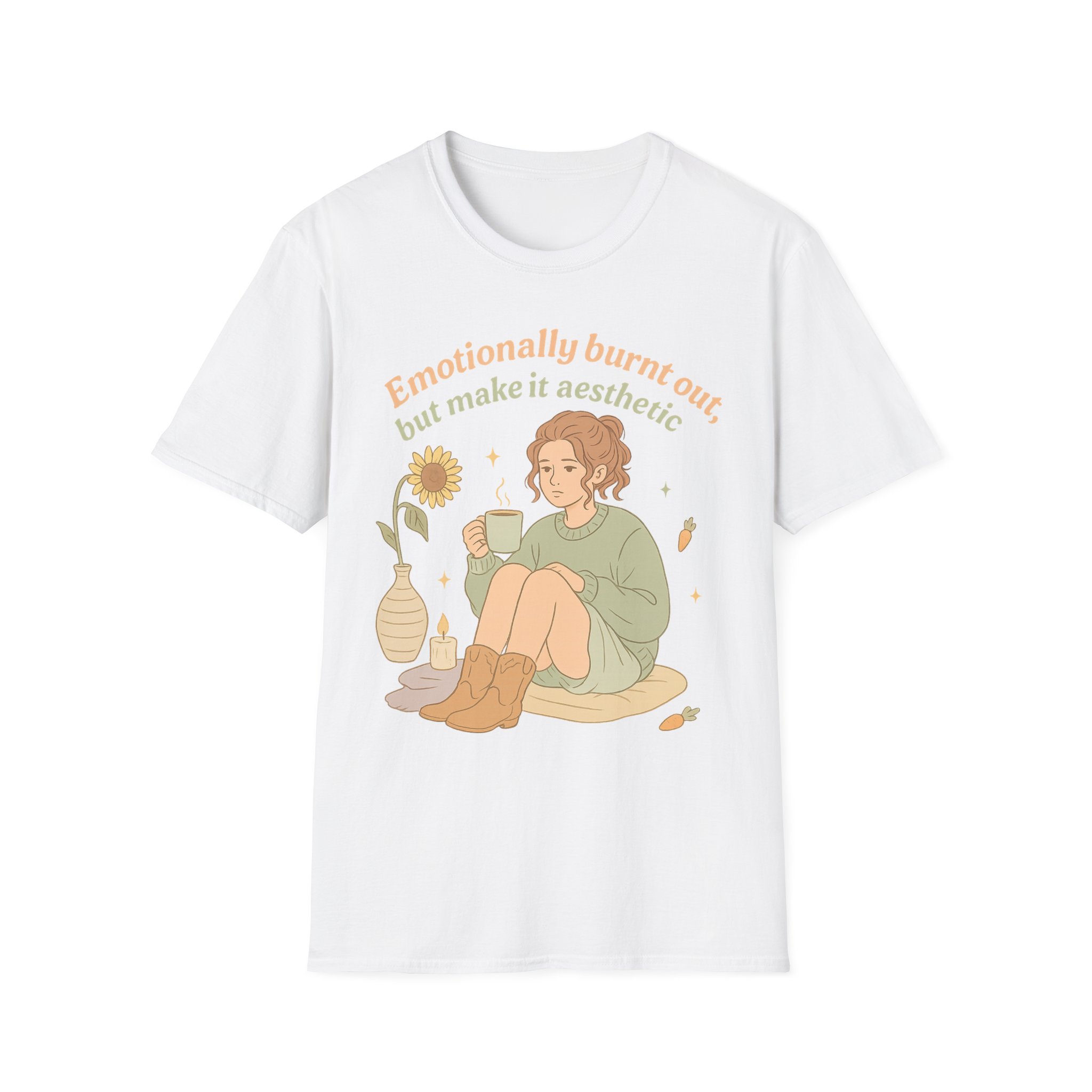 “Emotionally Burnt Out, But Make It Aesthetic” T-Shirt – Funny Mental Health Unisex Softstyle Tee - Image 2