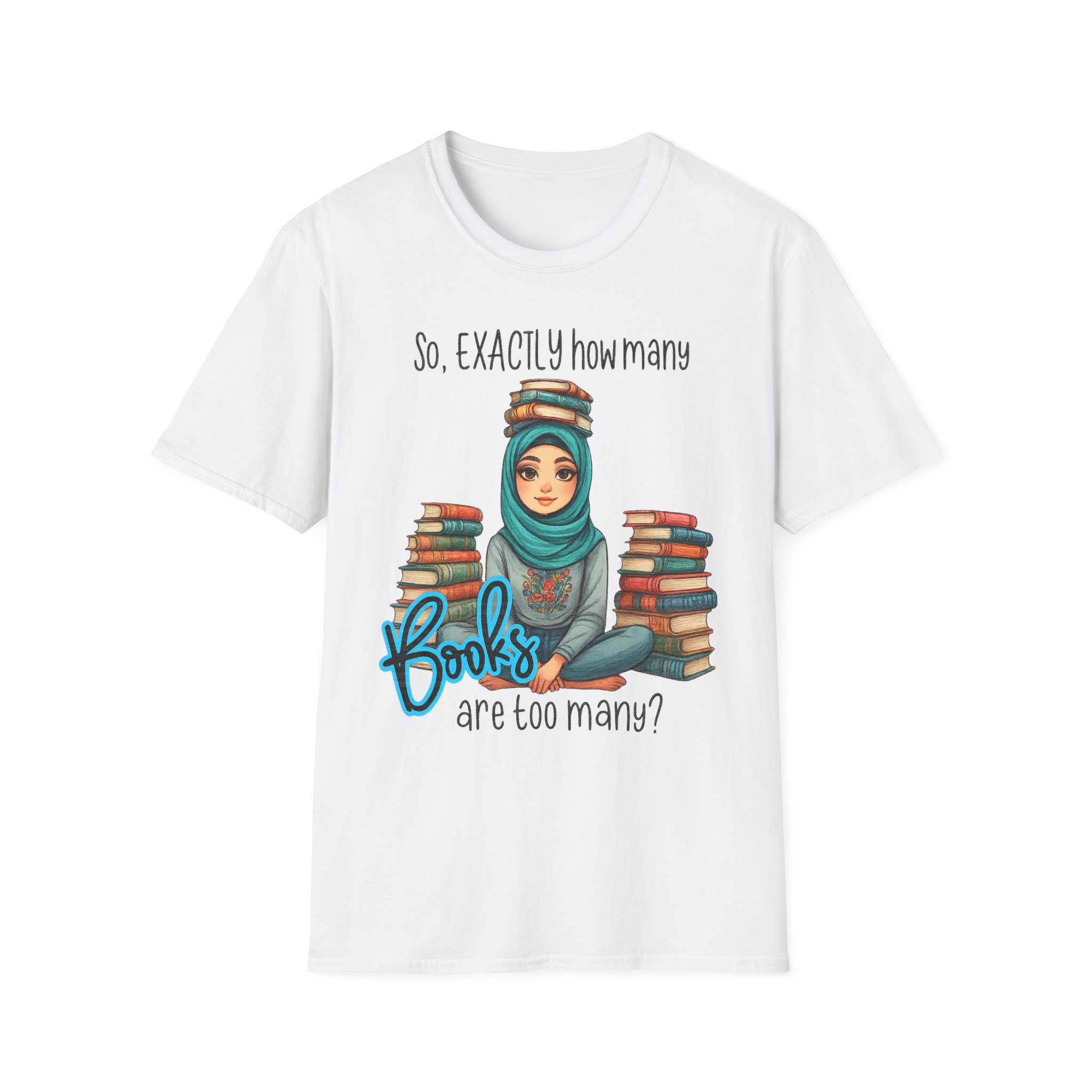 “How Many Books Is Too Many?” T-Shirt – Hijabi Reader Graphic, Unisex Softstyle Tee for Book Lovers - Image 12