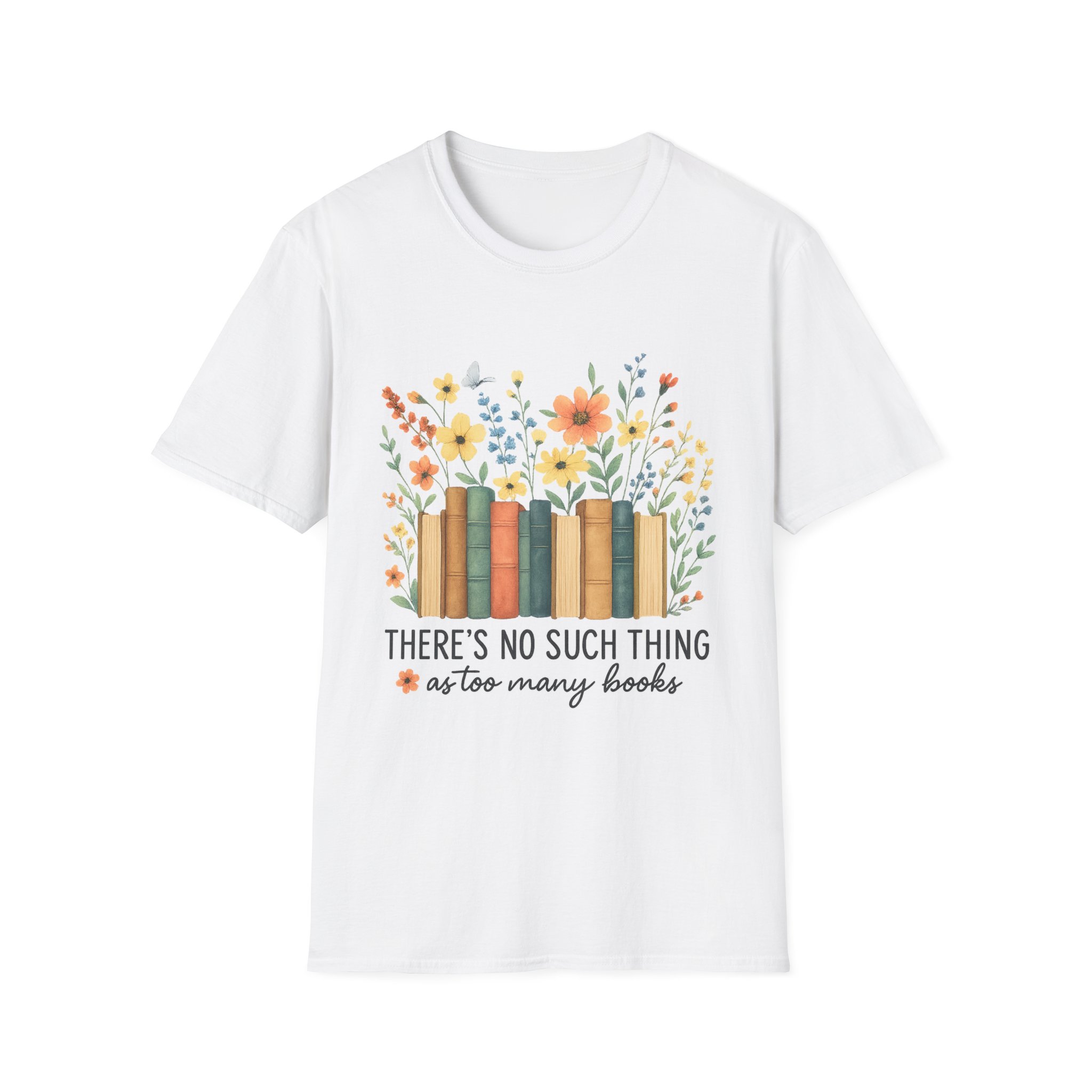 “No Such Thing as Too Many Books” T-Shirt – Floral Book Lover Unisex Softstyle Tee - Image 10
