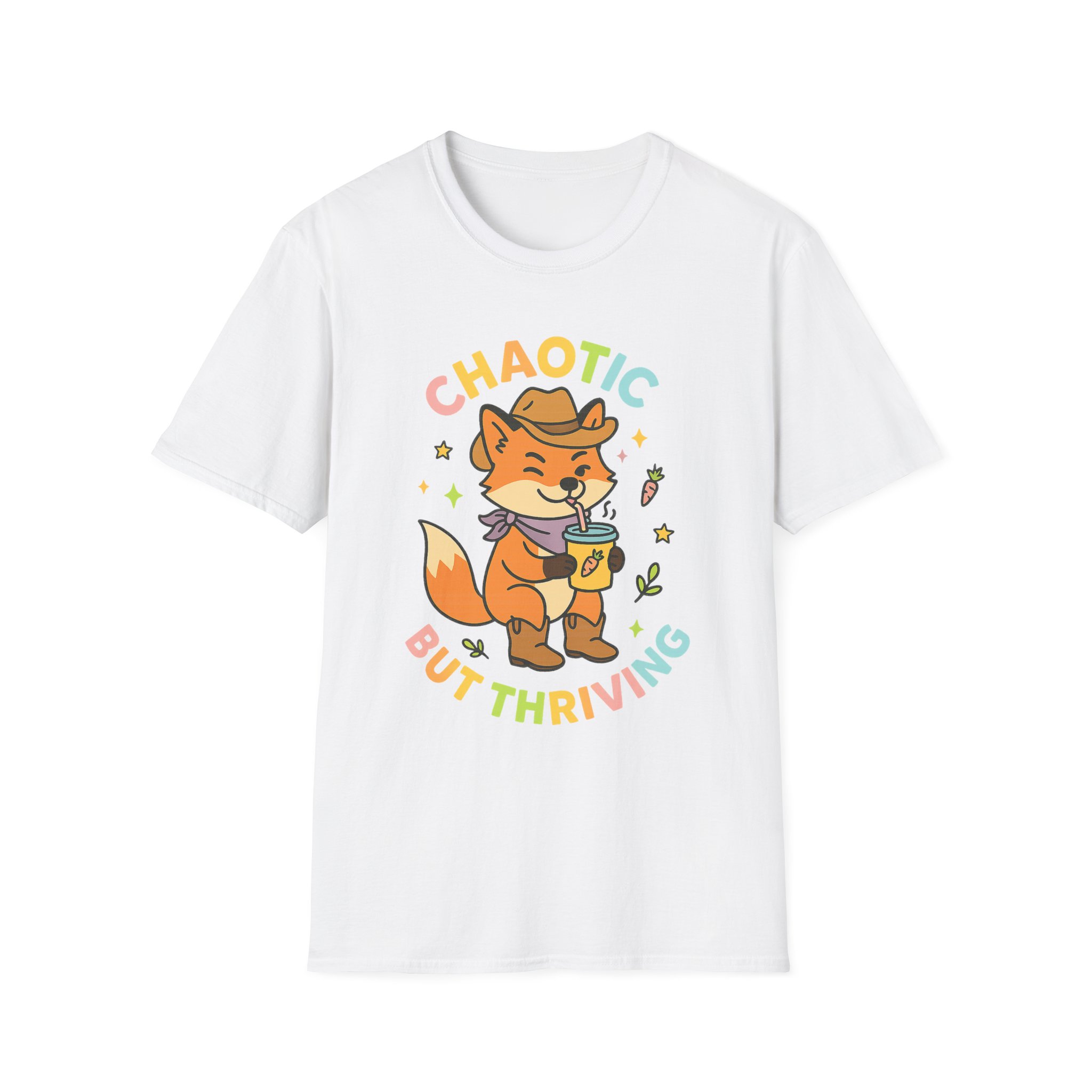 “Chaotic But Thriving” Cowboy Fox Tee – Funny Unisex Softstyle T-Shirt, Lightweight Comfort - Image 10