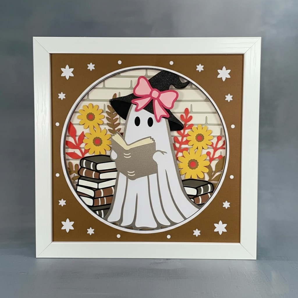 Halloween Bookworm Ghost Shadow Box | Spooky Cute Reading Décor