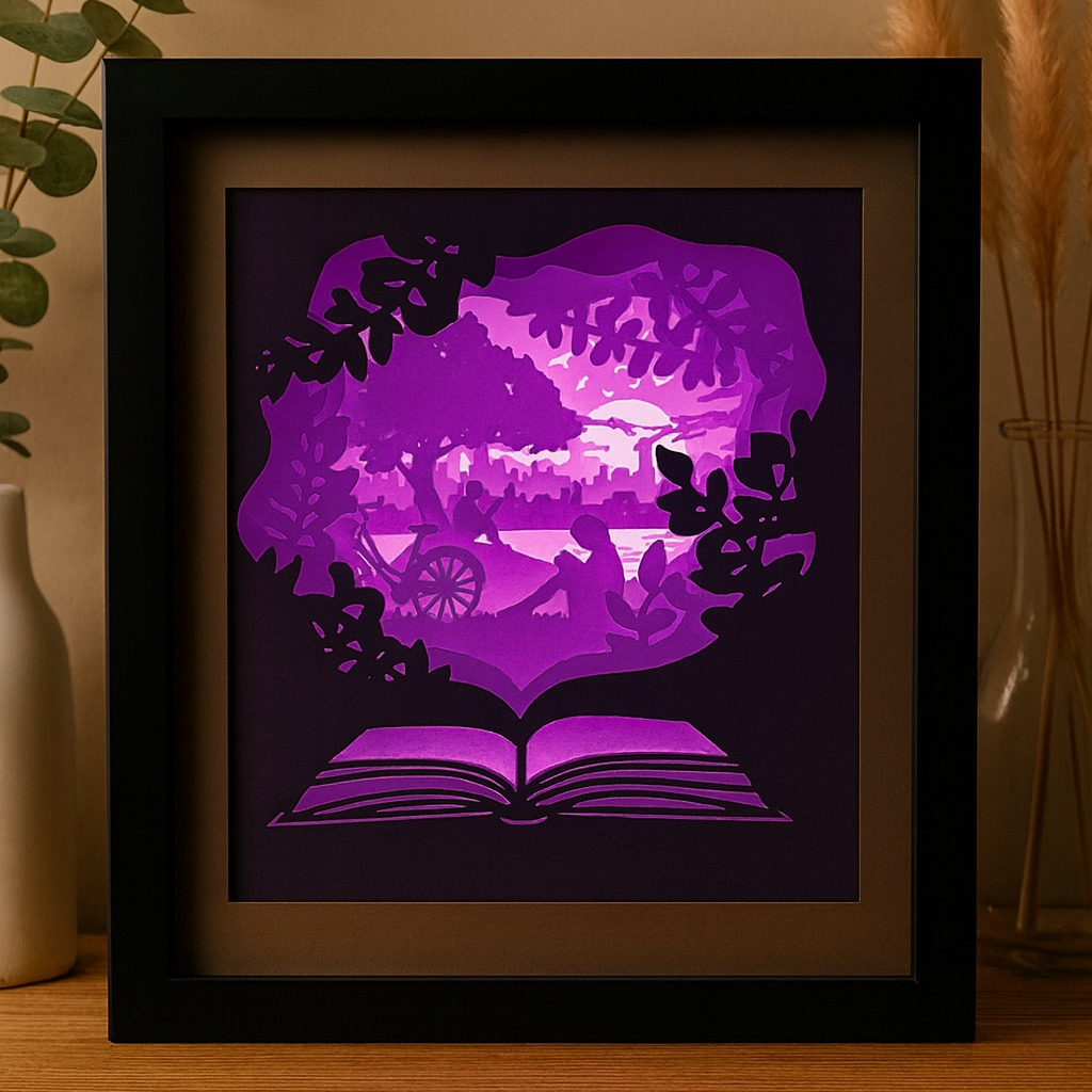 Reading at Sunset Shadow Box | Lighted Literary Wall Art & Book Lover Gift - Image 2