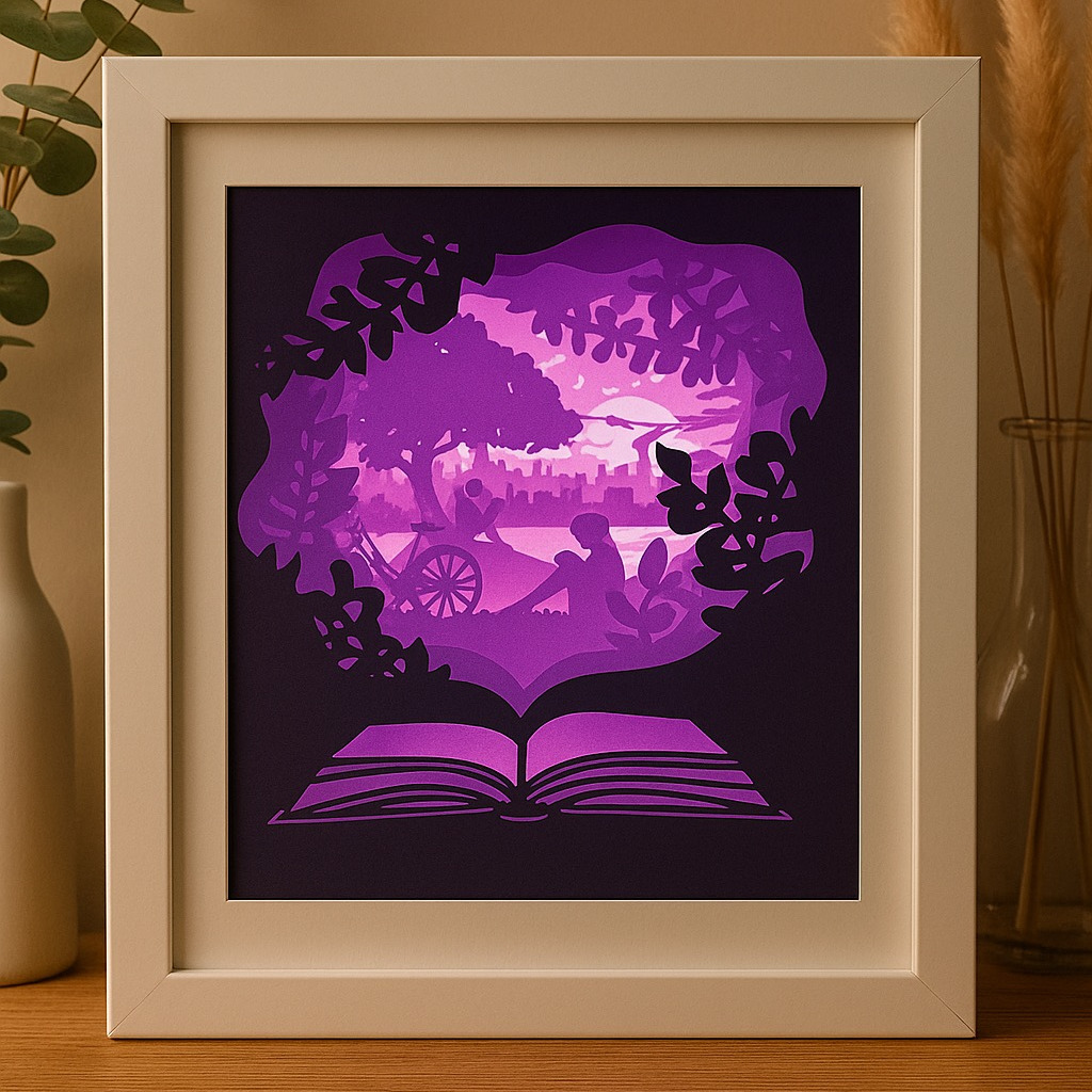 Reading at Sunset Shadow Box | Lighted Literary Wall Art & Book Lover Gift