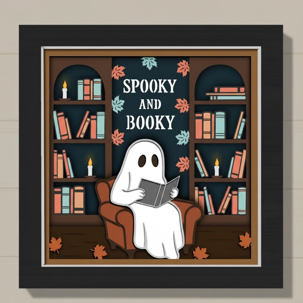Spooky and Booky Shadow Box | Halloween Book Lover Wall Art - Image 2
